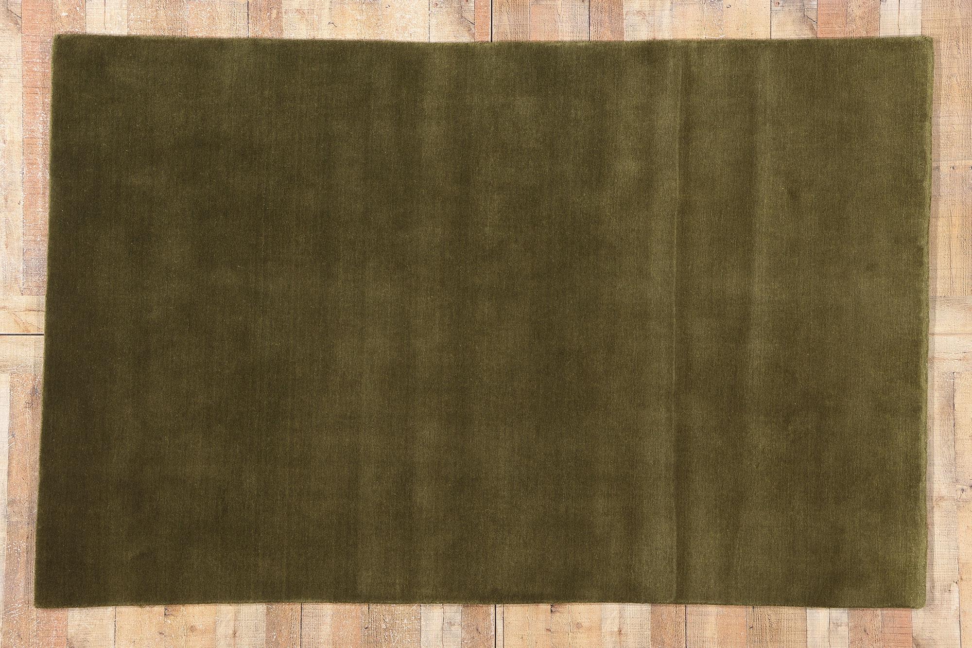 New Moss-Olive Green Contemporary Biophilic Wool Rug For Sale 3