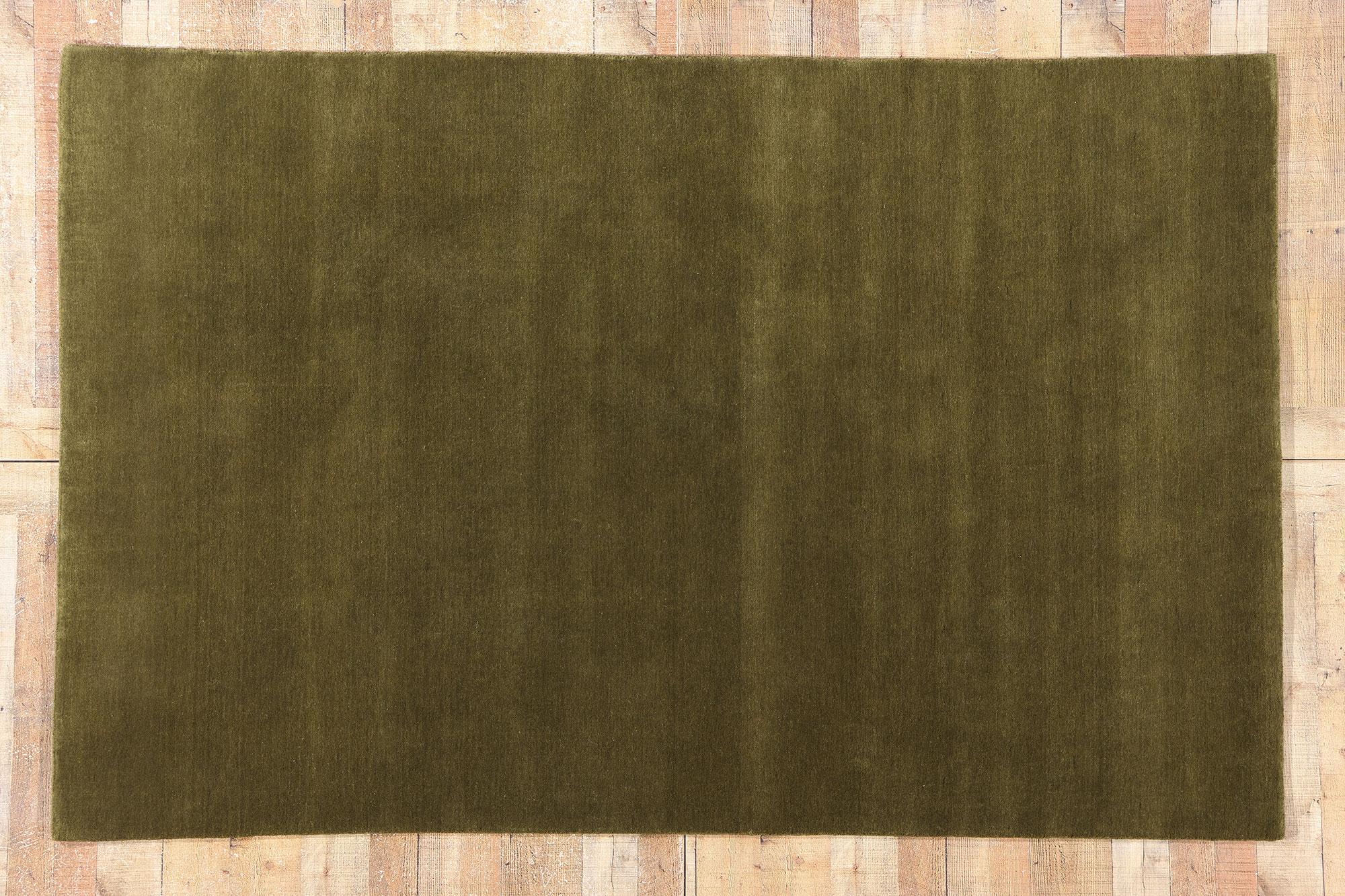 New Moss-Olive Green Contemporary Biophilic Wool Rug For Sale 3