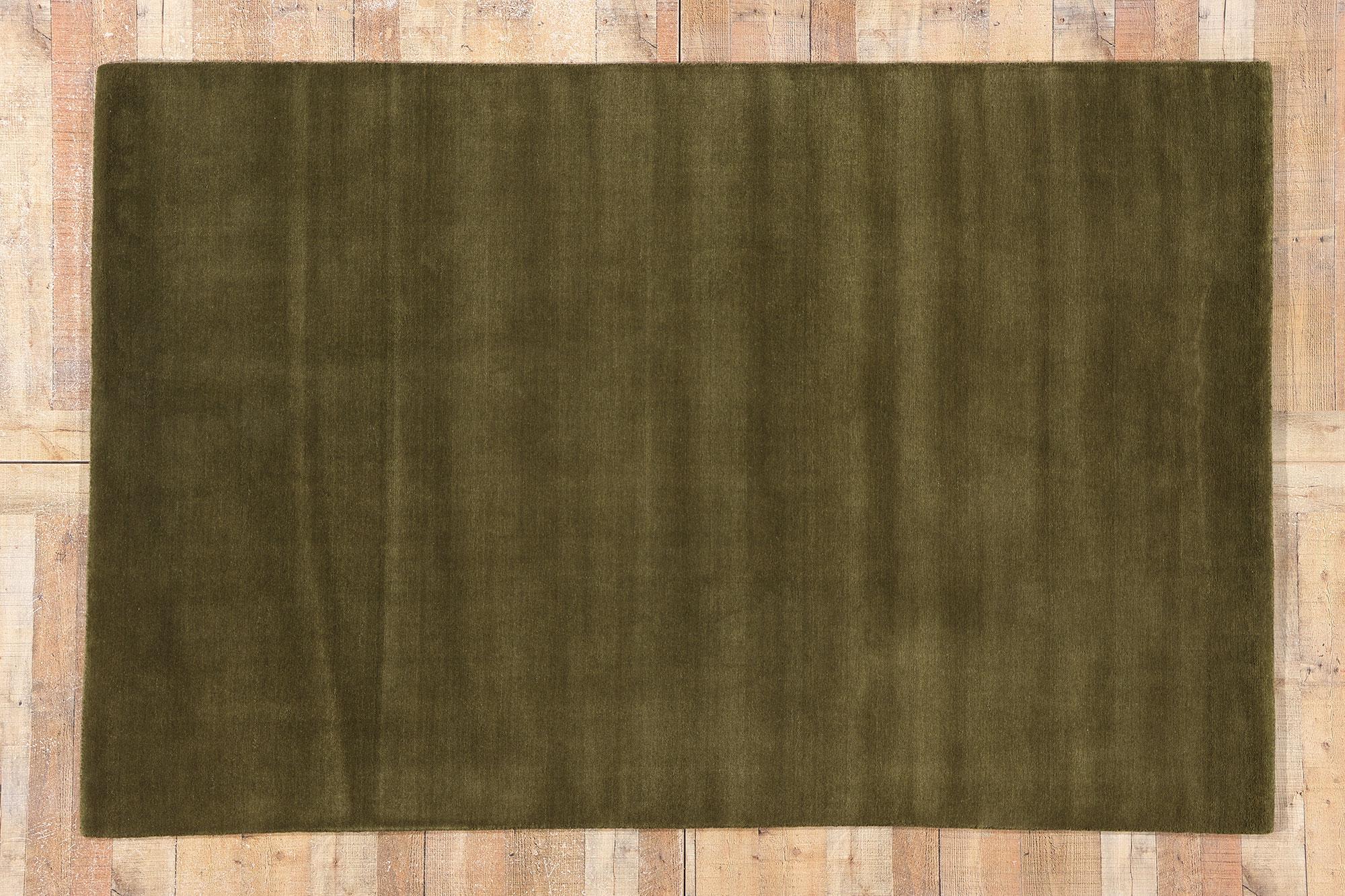 New Moss-Olive Green Contemporary Biophilic Wool Rug For Sale 3