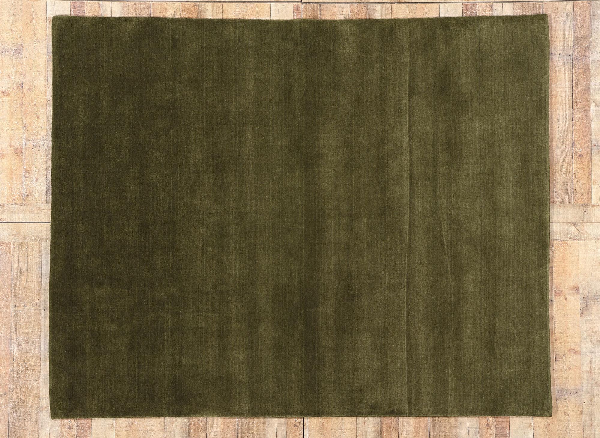 New Moss-Olive Green Contemporary Biophilic Wool Rug For Sale 3