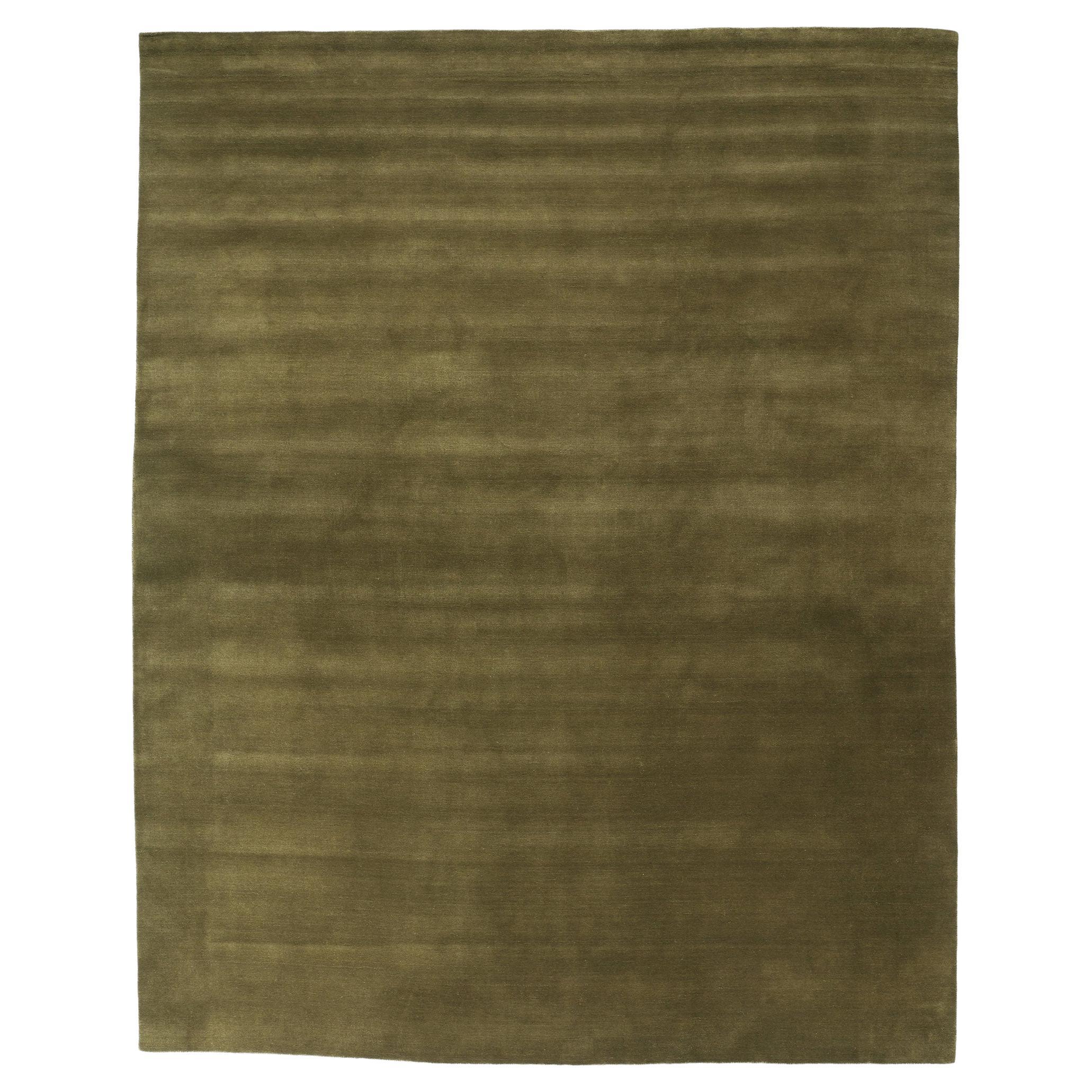 Nueva Alfombra Contemporánea de Lana Biofílica Verde Oliva Musgo en venta