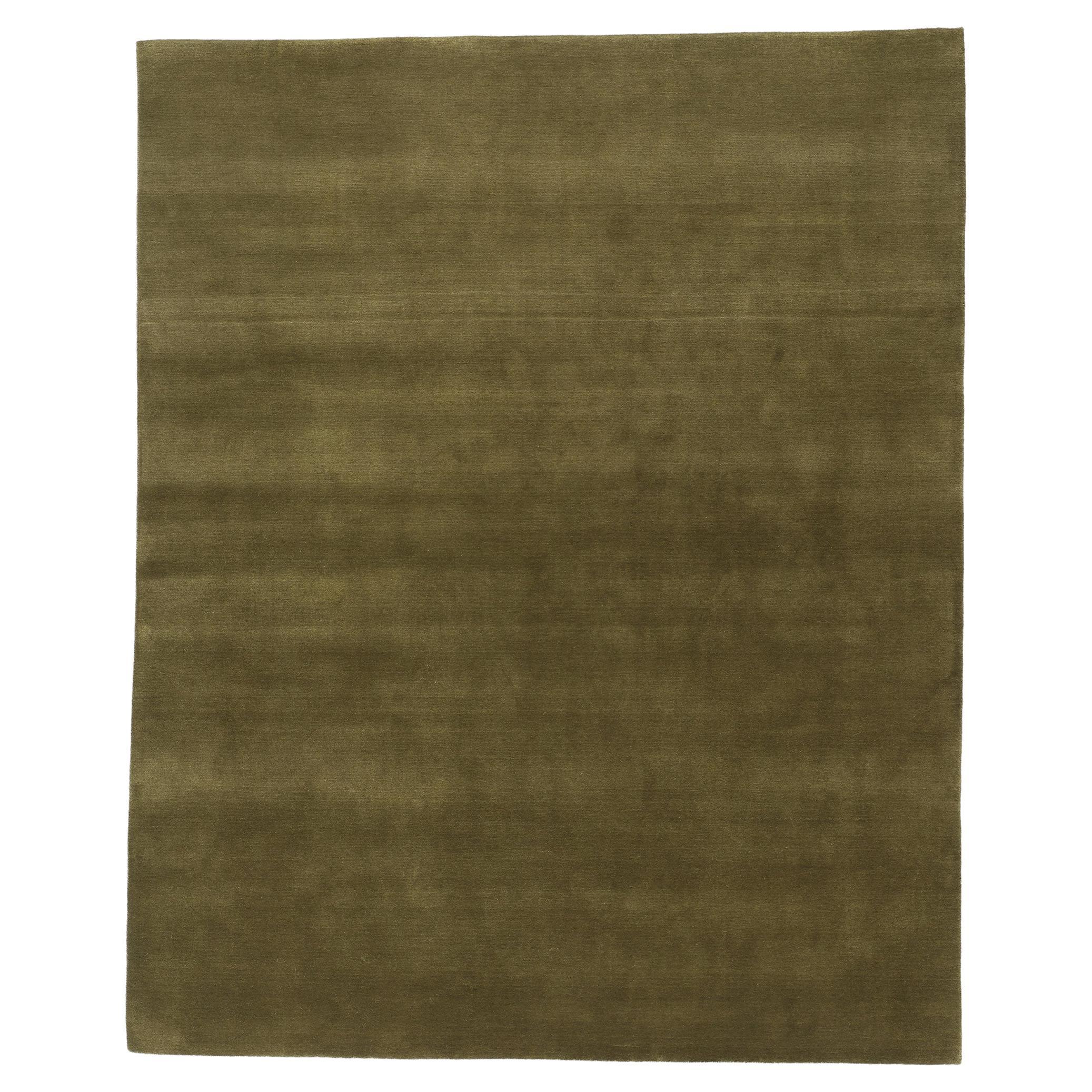 Nueva Alfombra Contemporánea de Lana Biofílica Verde Oliva Musgo en venta