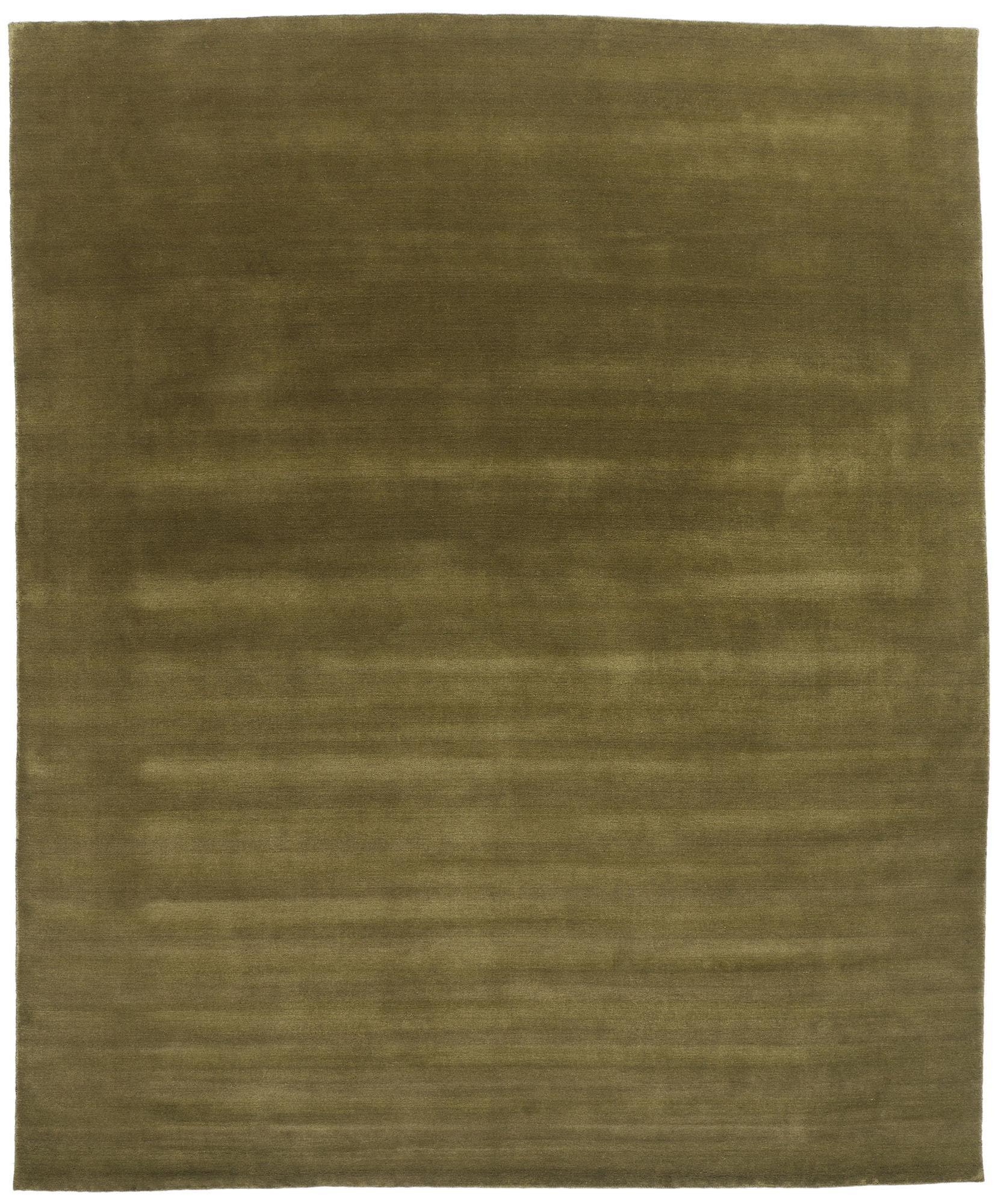 Nueva Alfombra Contemporánea de Lana Biofílica Verde Oliva Musgo