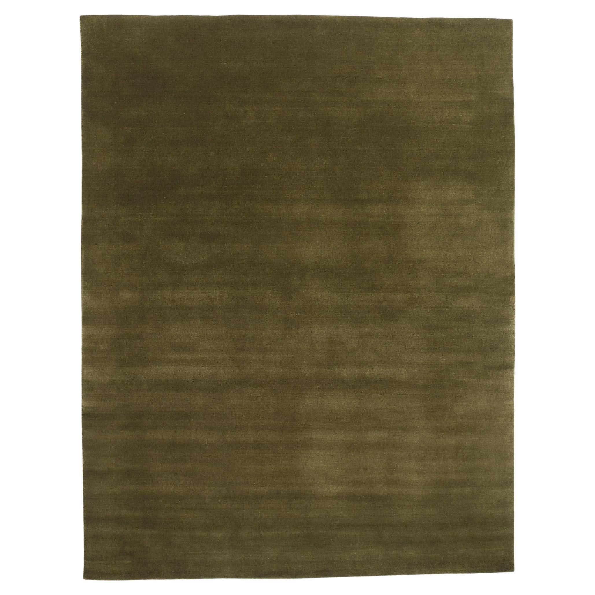 New Moss-Olive Green Contemporary Biophilic Wool Rug