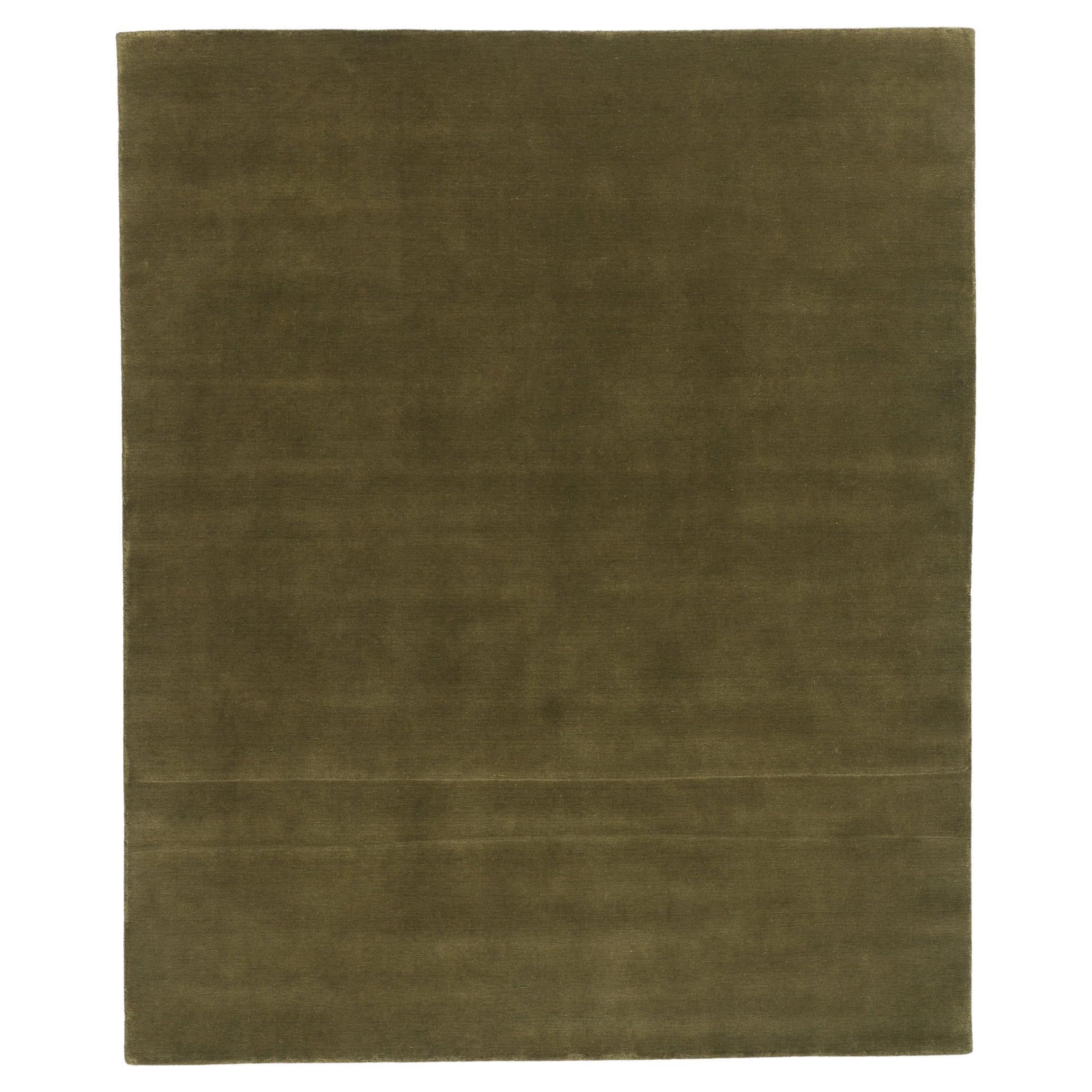 New Moss-Olive Green Contemporary Biophilic Wool Rug