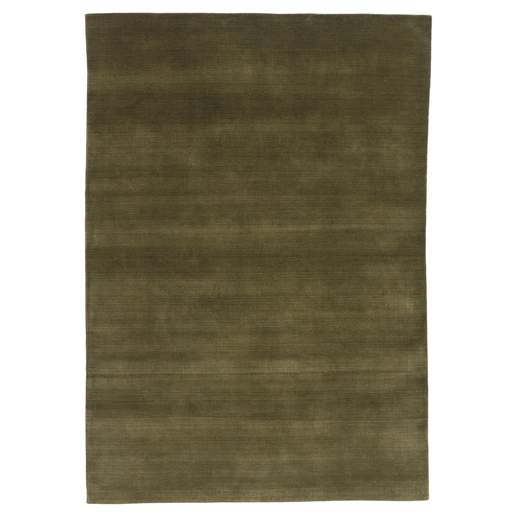 New Moss-Olive Green Contemporary Biophilic Wool Rug For Sale