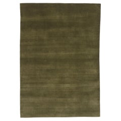 New Moss-Olive Green Contemporary Biophilic Wool Rug
