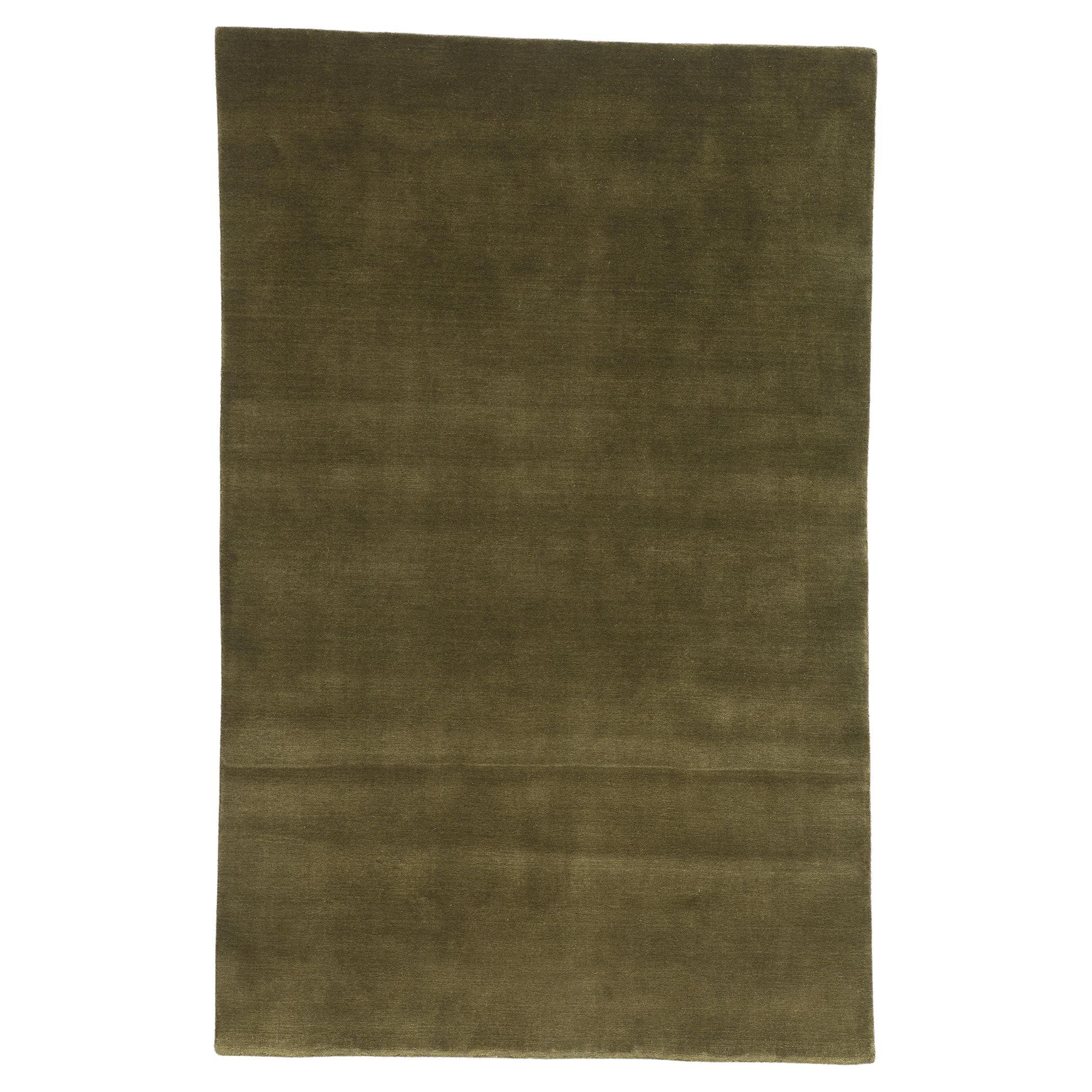 New Moss-Olive Green Tappeto di lana biofilico contemporaneo