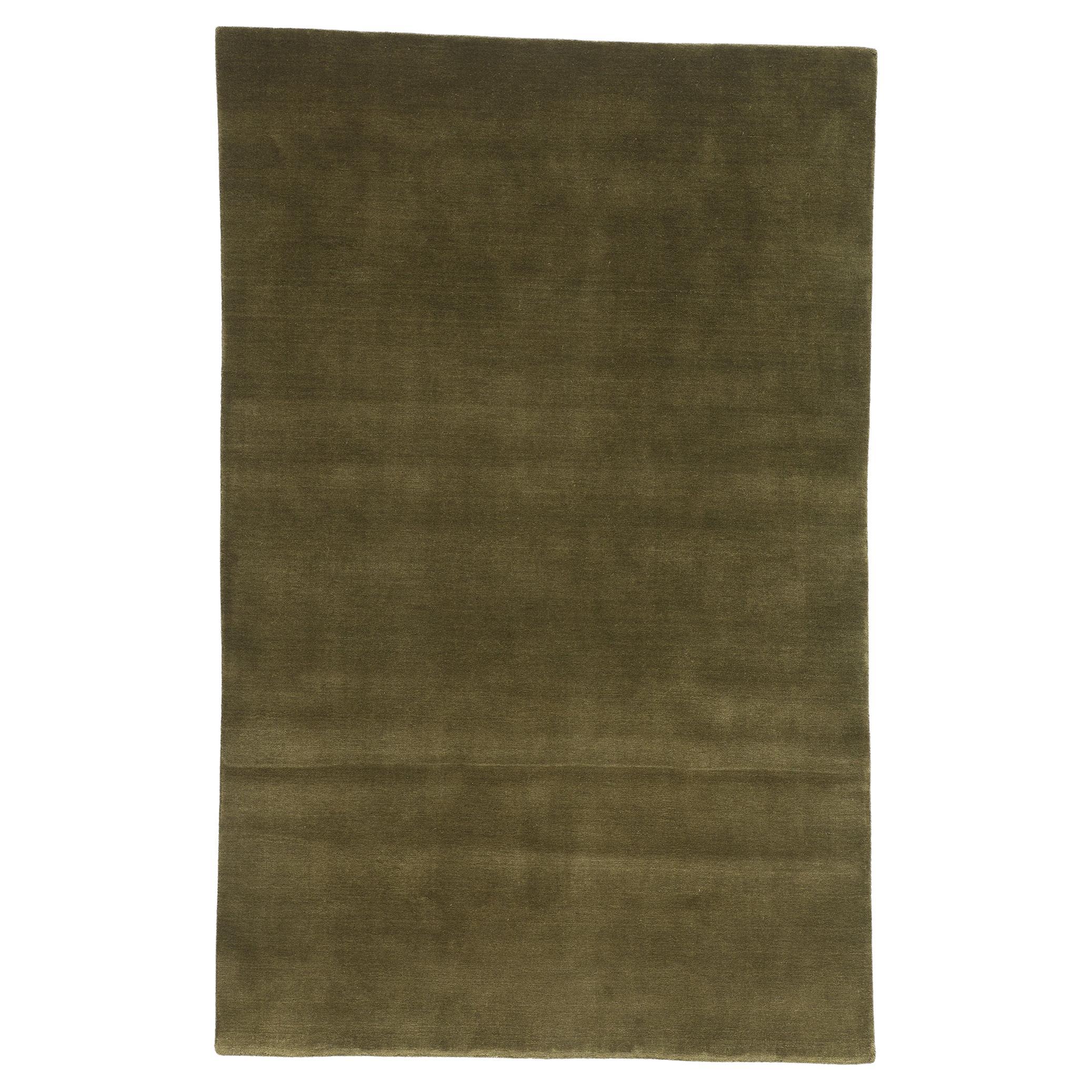 Nueva Alfombra Contemporánea de Lana Biofílica Verde Oliva Musgo