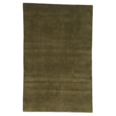 New Moss-Olive Green Contemporary Biophilic Wool Rug