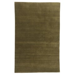 New Moss-Olive Green Contemporary Biophilic Wool Rug