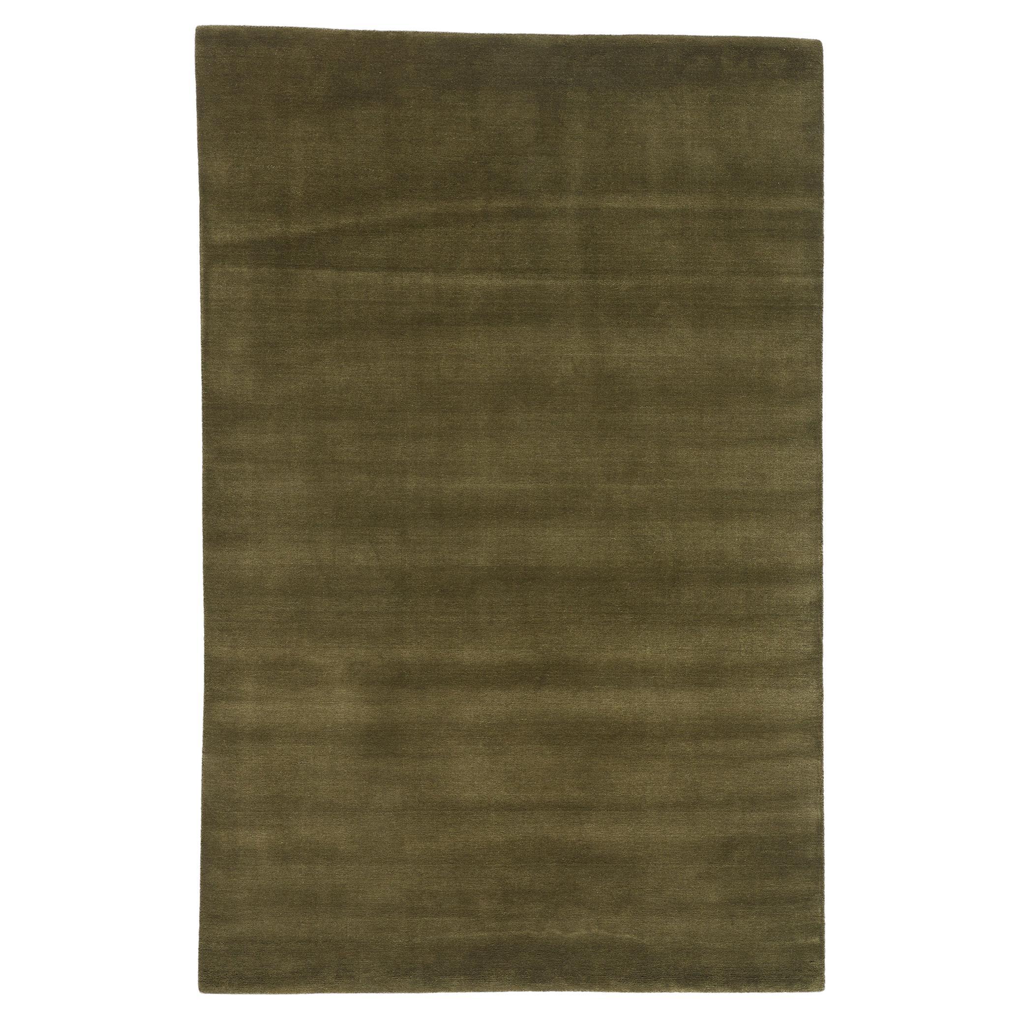 New Moss-Olive Green Contemporary Biophilic Wool Rug For Sale