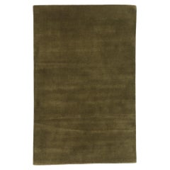 New Moss-Olive Green Contemporary Biophilic Wool Rug