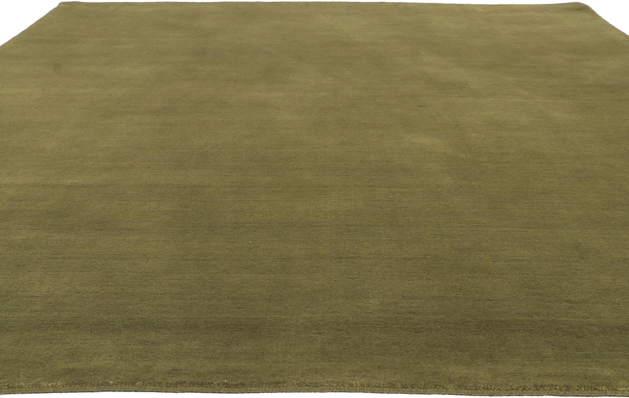 Indian New Moss-Olive Green Modern Rug with Biophilic Design Style For Sale