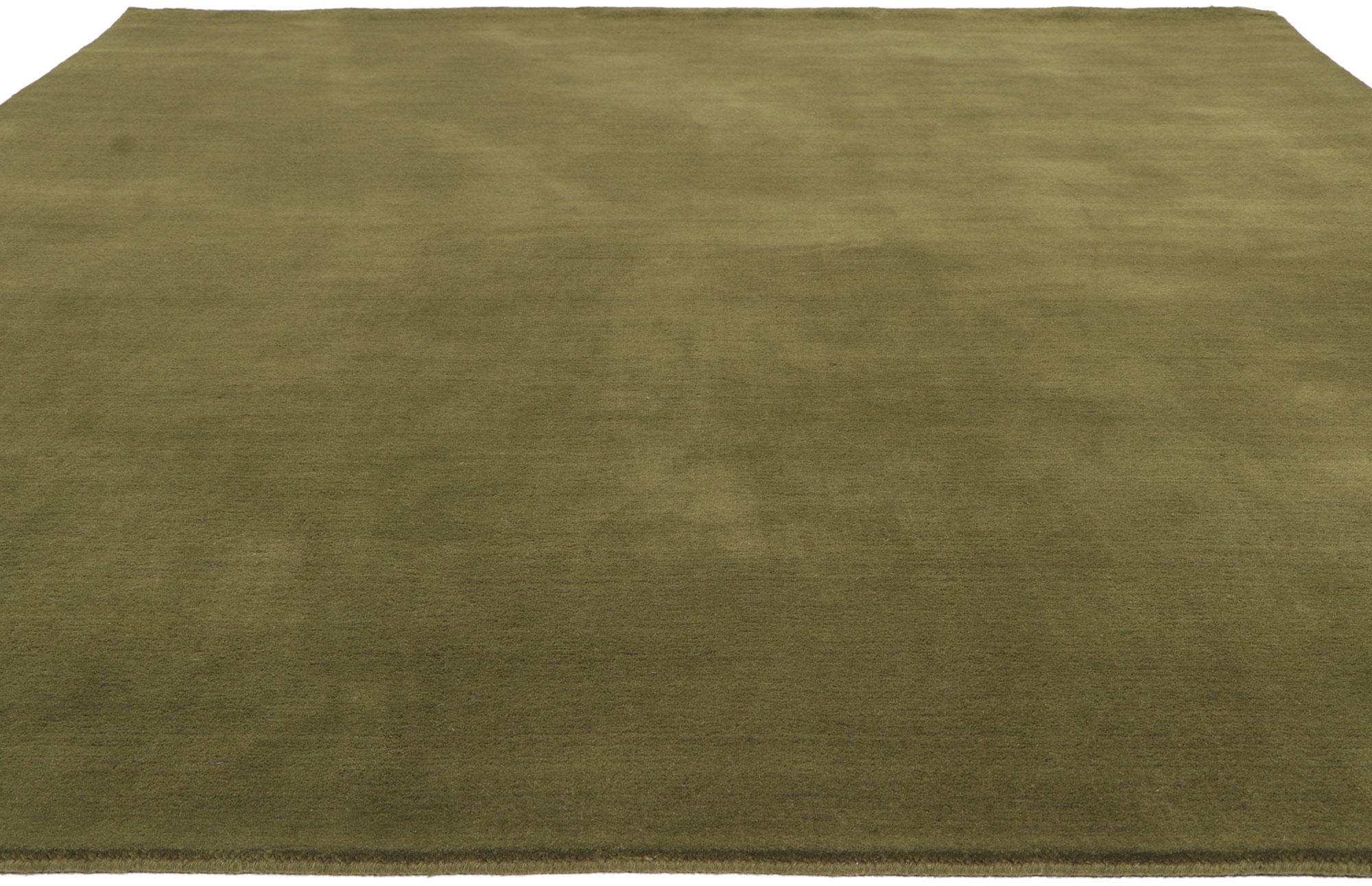 Hand-Knotted New Moss-Olive Green Modern Rug with Biophilic Design Style