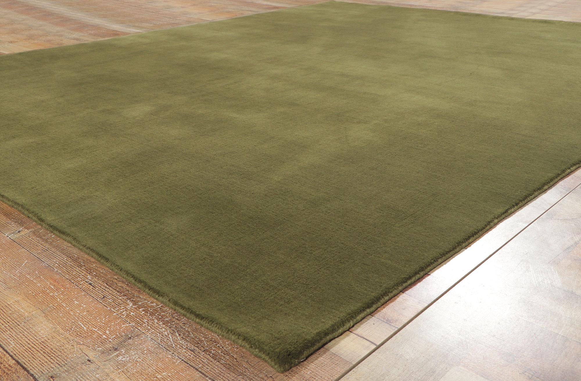 Wool New Moss-Olive Green Modern Rug with Biophilic Design Style