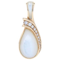 New Mother of Pearl and Diamond Kabana Pendant, 14k Gold Round Brilliant .14ctw
