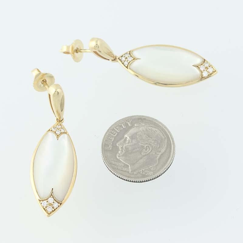 Men's Mother of Pearl and Diamond Kabana Earrings, 14k Gold Round Brilliant .14 Carat