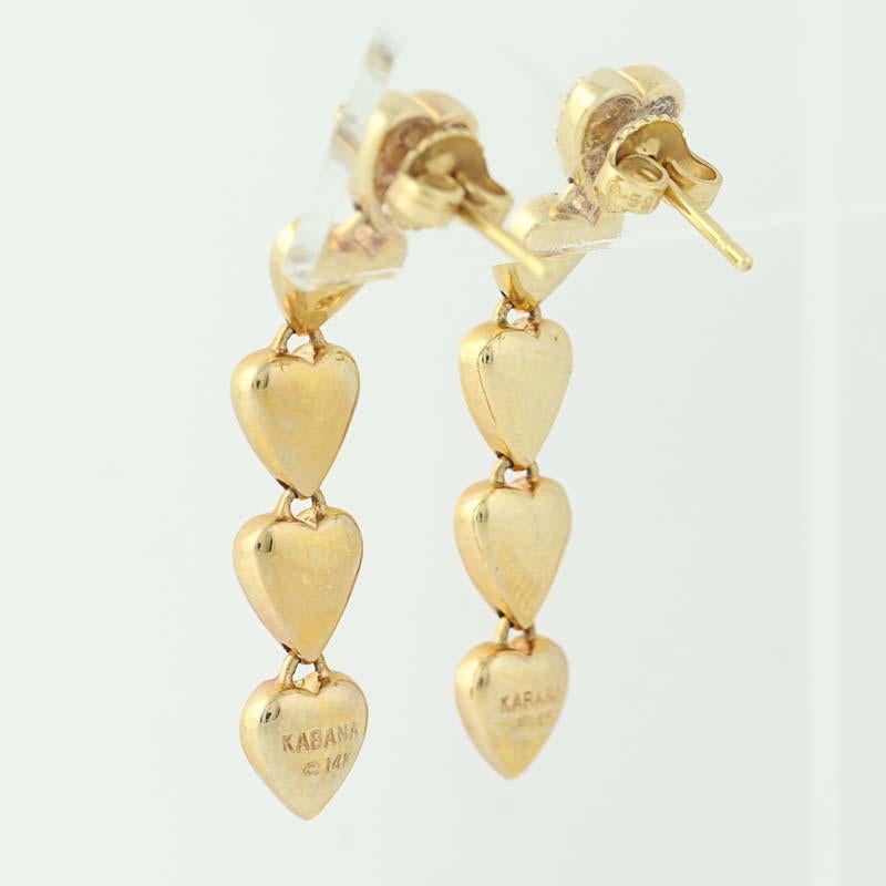 Women's Mother of Pearl & Diamond Kabana Heart Earrings, 14 Karat Gold Round Cut .26ctw