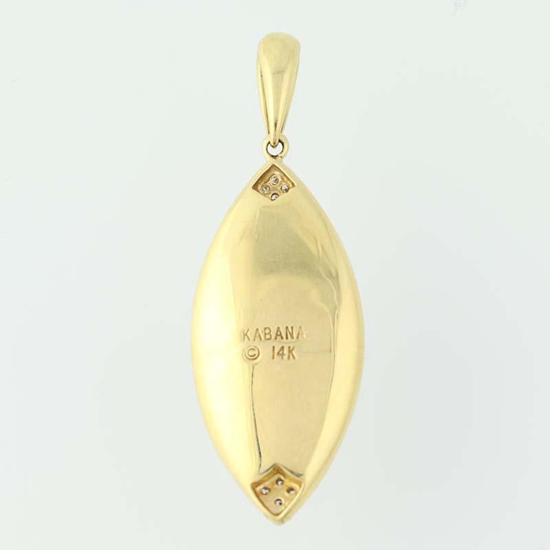 Round Cut Mother of Pearl and Diamond Kabana Pendant, 14 Karat Yellow Gold