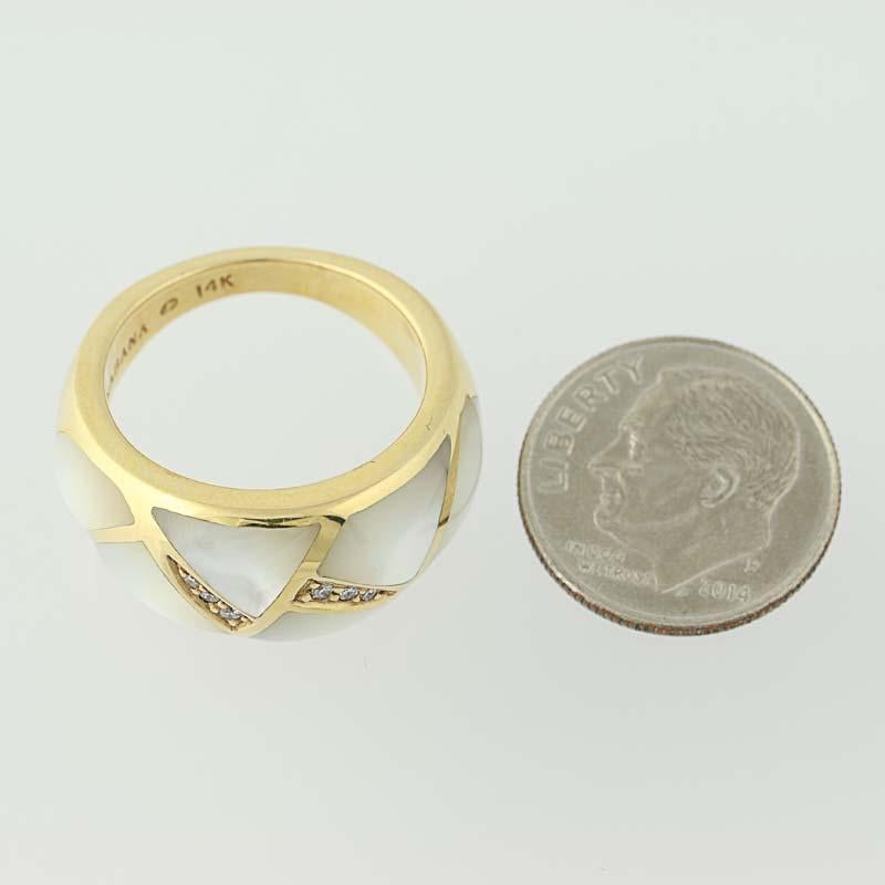 Women's Mother of Pearl and Diamond Kabana Ring, 14 Karat Yellow Gold