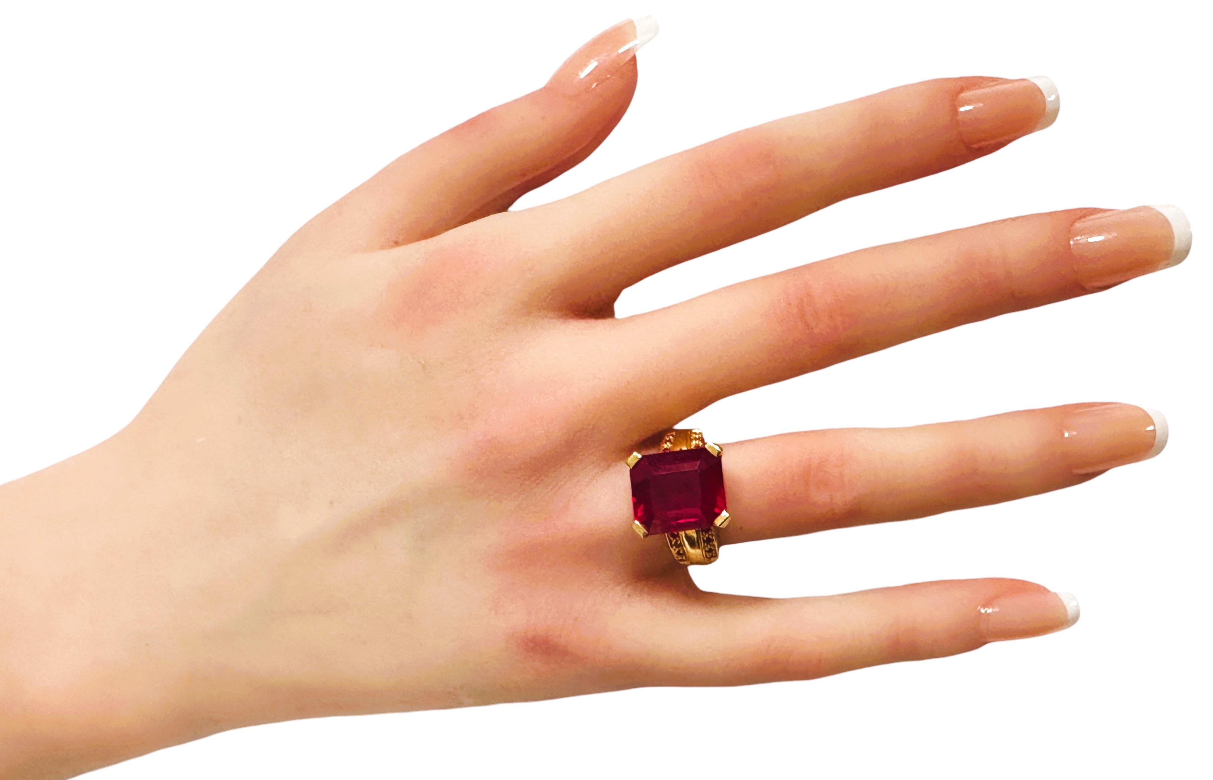 Donna Nuovo Anello in Mozambico con zaffiro rosso e rosa da 13,0 carati, placcato oro, misura 6,75