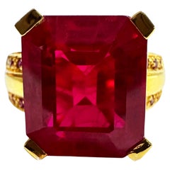 New Mozambique 13.0 Ct Red & Pink Sapphire YGold Plated Sterling Ring Size 6.75