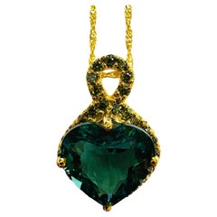 New Mozambique 15.10 ct Green Tourmaline Heart YGold Plated Sterling Necklace