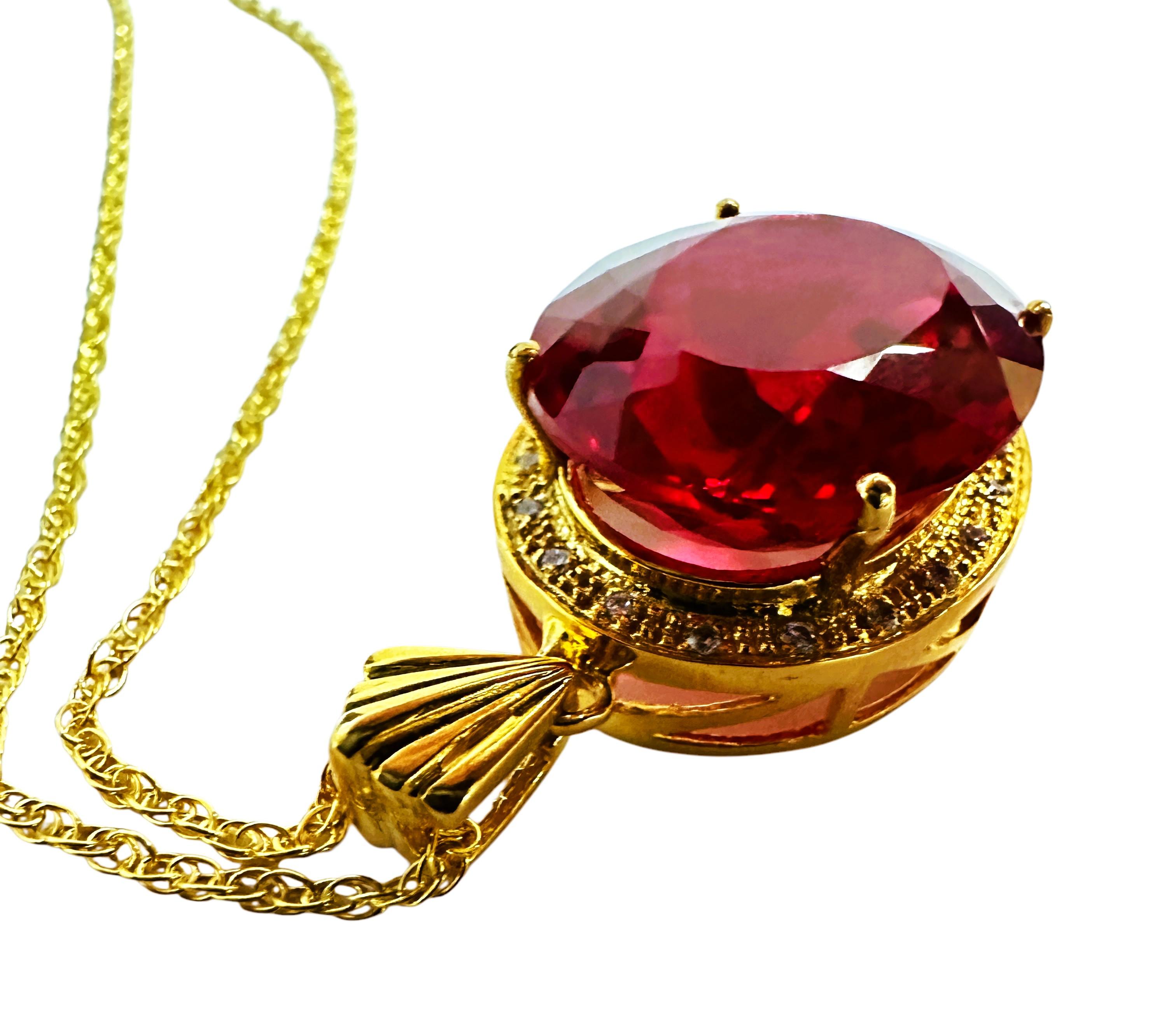 New 33.30 carat Red Sapphire & Diamond Cut Y Gold Plated Sterling Necklace 2