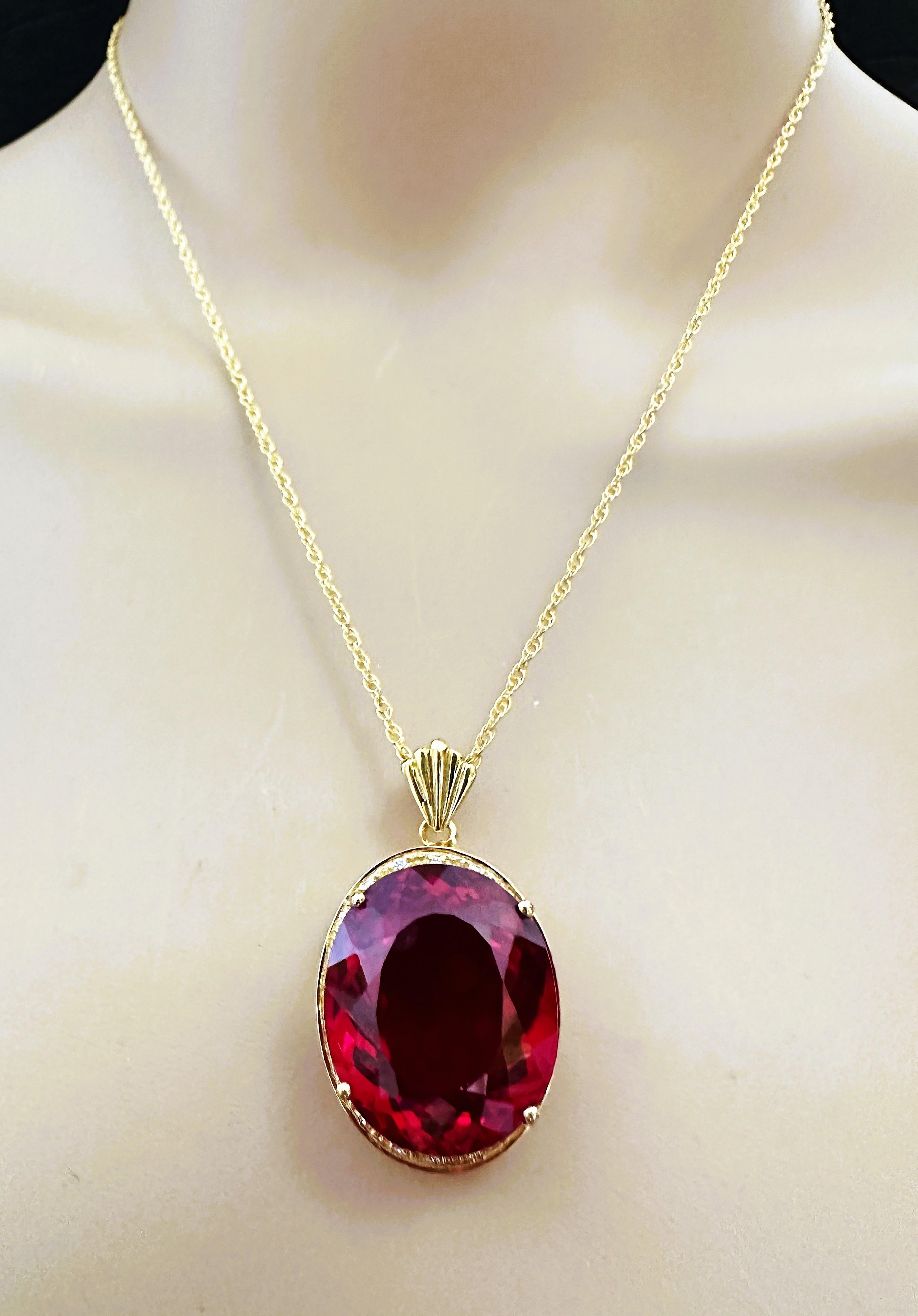 Art Deco New 33.30 carat Red Sapphire & Diamond Cut Y Gold Plated Sterling Necklace