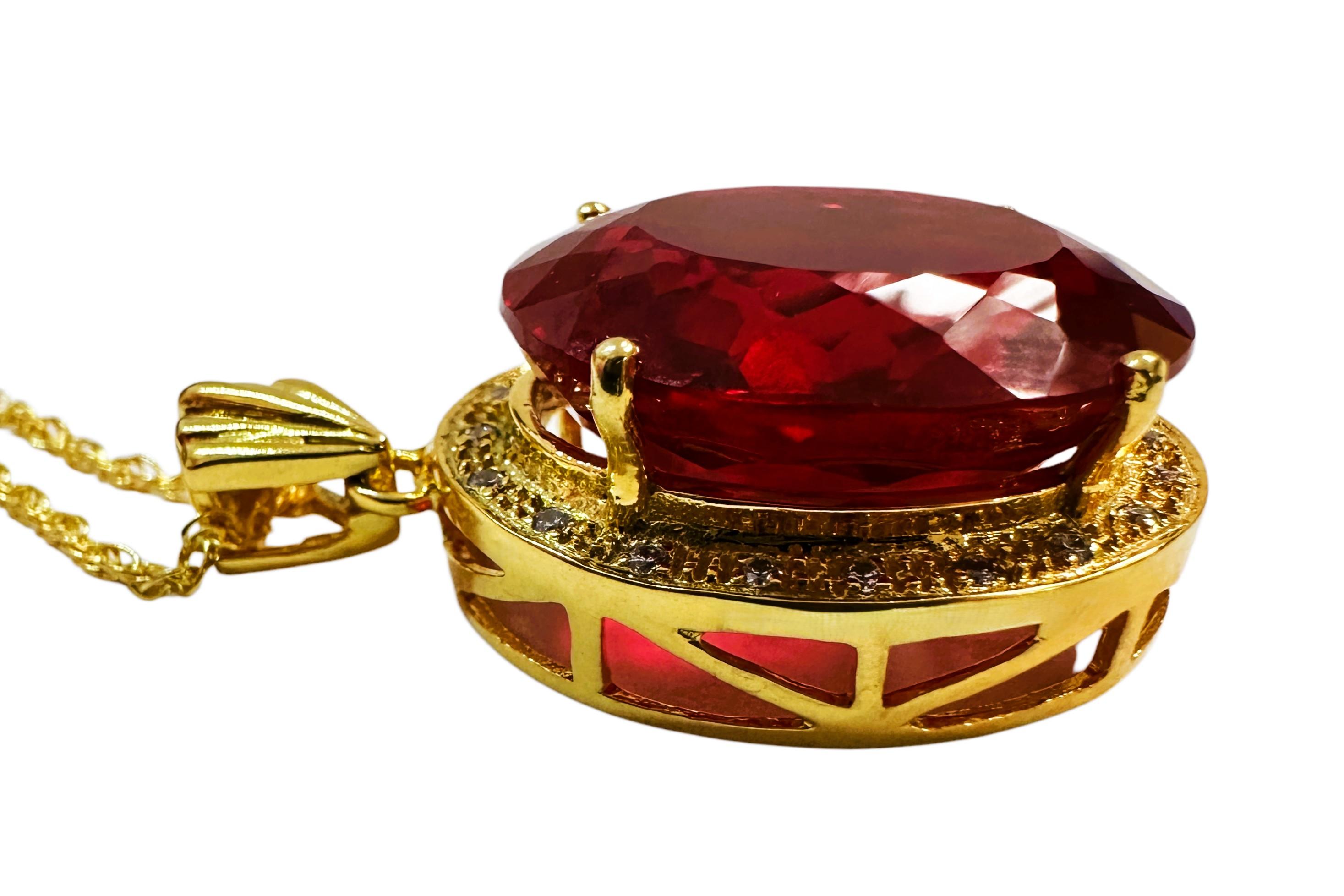 Women's New 33.30 carat Red Sapphire & Diamond Cut Y Gold Plated Sterling Necklace