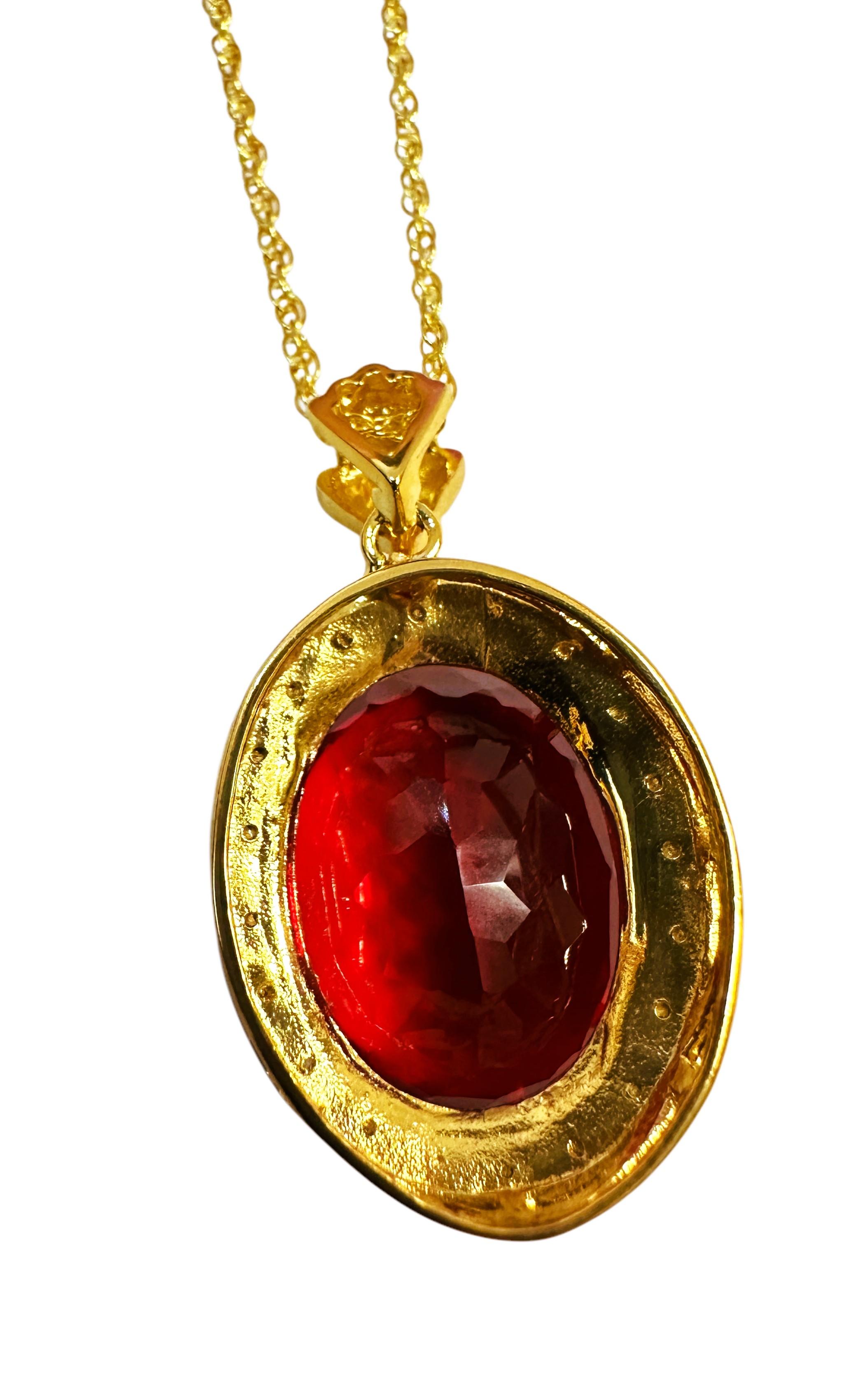 New 33.30 carat Red Sapphire & Diamond Cut Y Gold Plated Sterling Necklace 1