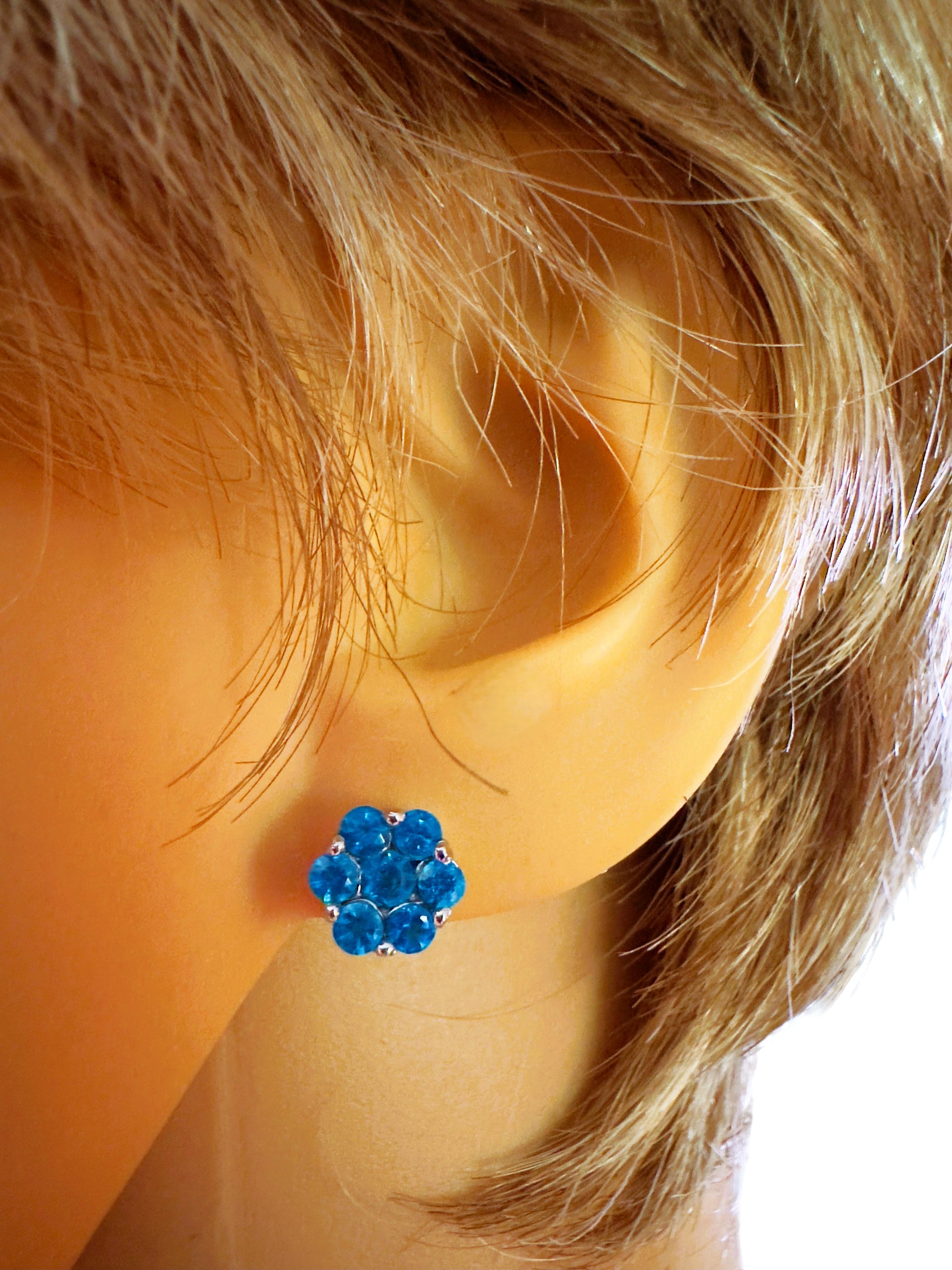 Women's New 3.89 Carat Diamond Cut Paraiba Blue Tourmaline Sterling Earring Post
