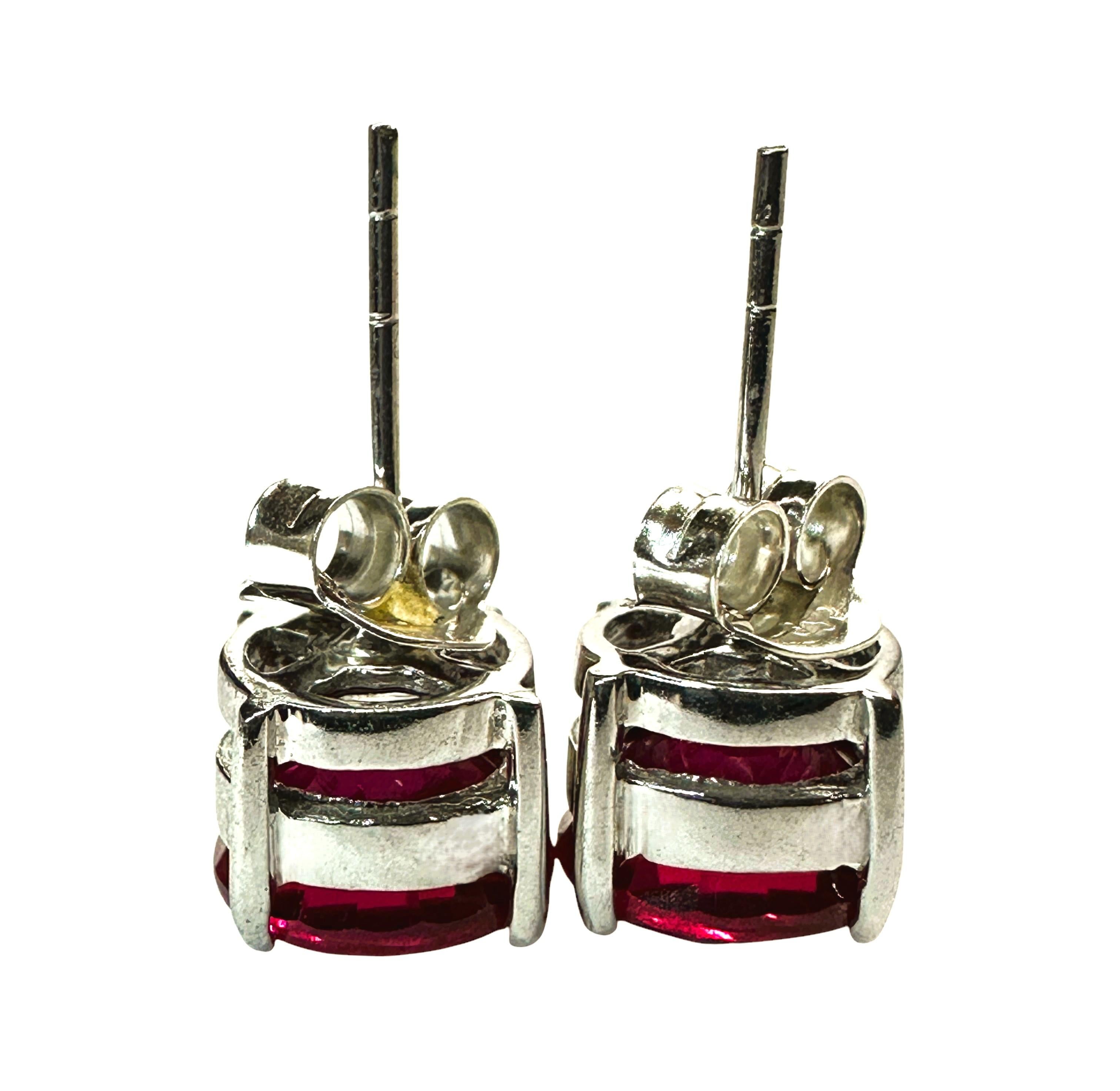 Round Cut New 4.87 Carat Red Red Sapphire Sterling Silver Post Earrings For Sale