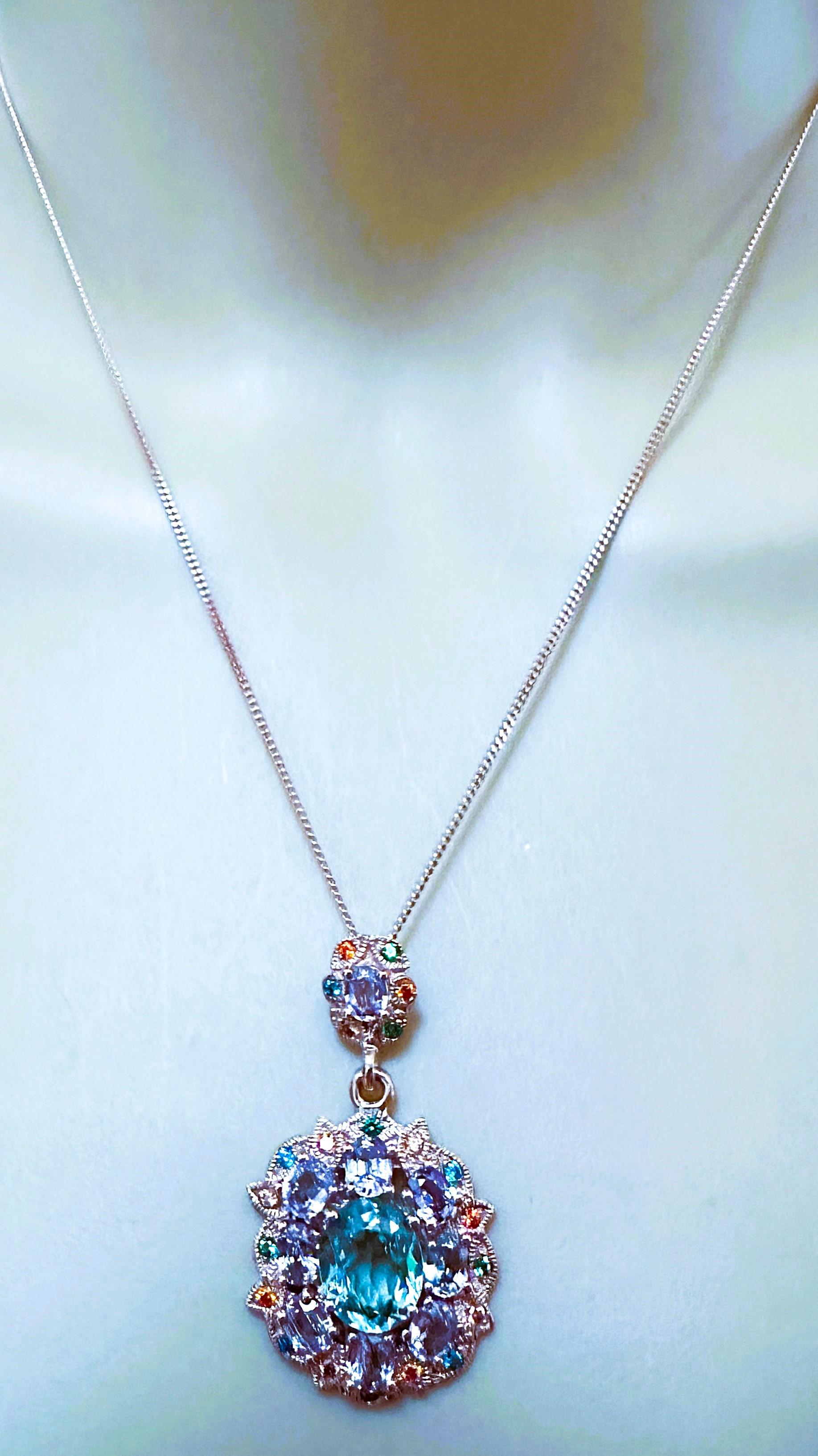 Art Deco New  Mozambique 5.02 ct Seafoam Tourmaline RGold Plated Sterling Necklace For Sale