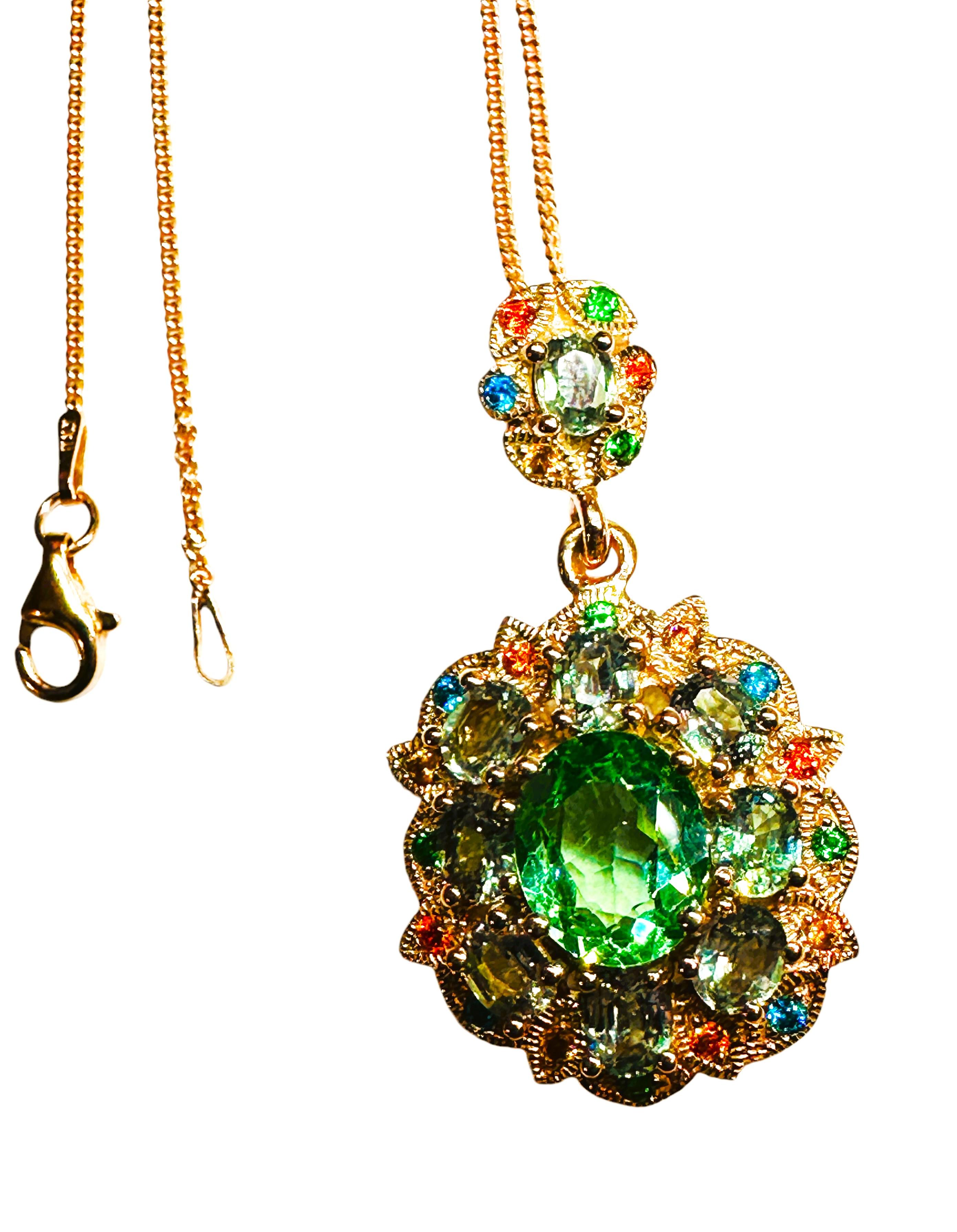New  Mozambique 5.02 ct Seafoam Tourmaline RGold Plated Sterling Necklace In New Condition For Sale In Eagan, MN