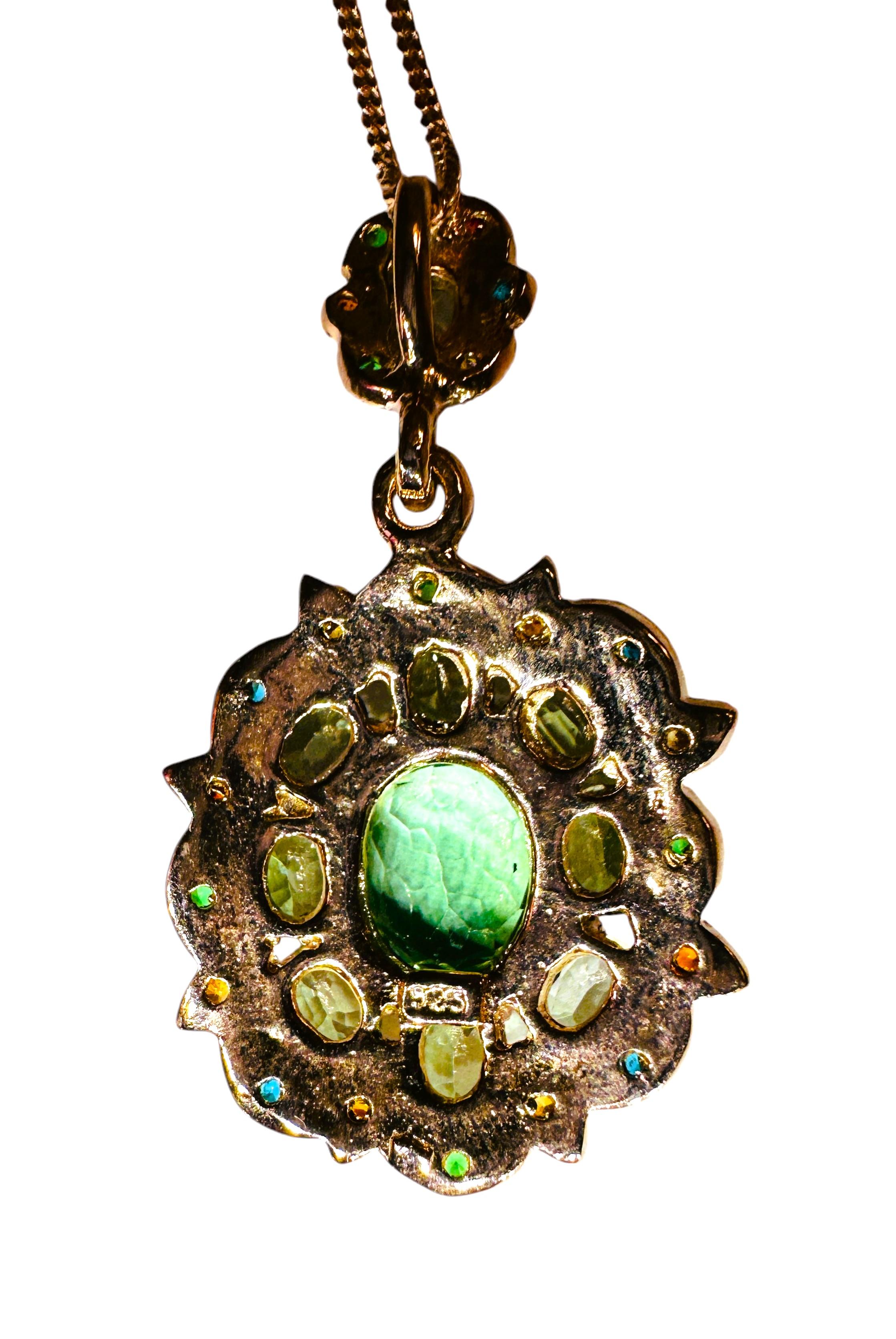 New  Mozambique 5.02 ct Seafoam Tourmaline RGold Plated Sterling Necklace For Sale 1