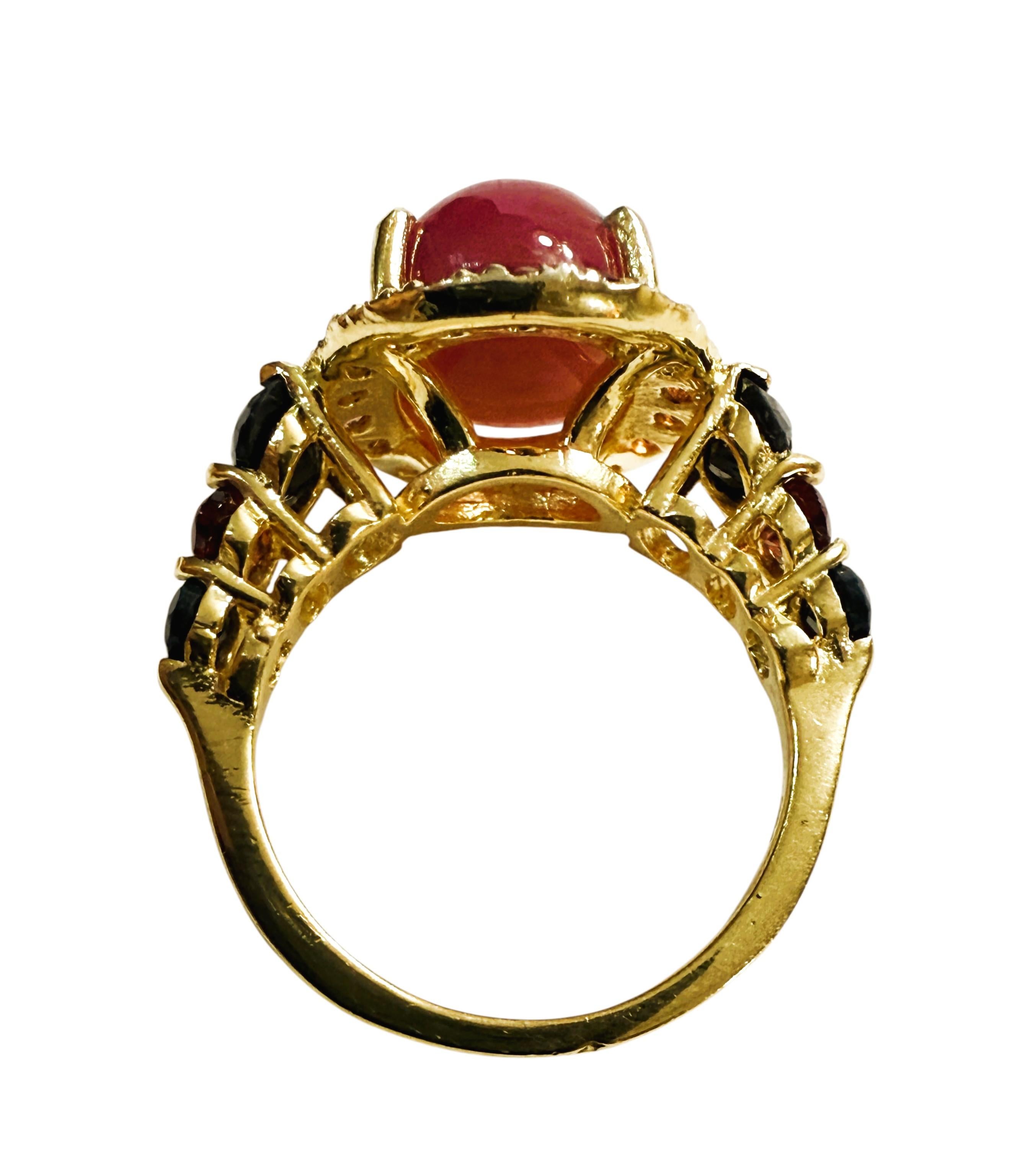 Neu Mosambik 5,20 Karat Rubin, Granat & Diamantschliff Saphir Y Gold Sterling Ring (Art déco) im Angebot