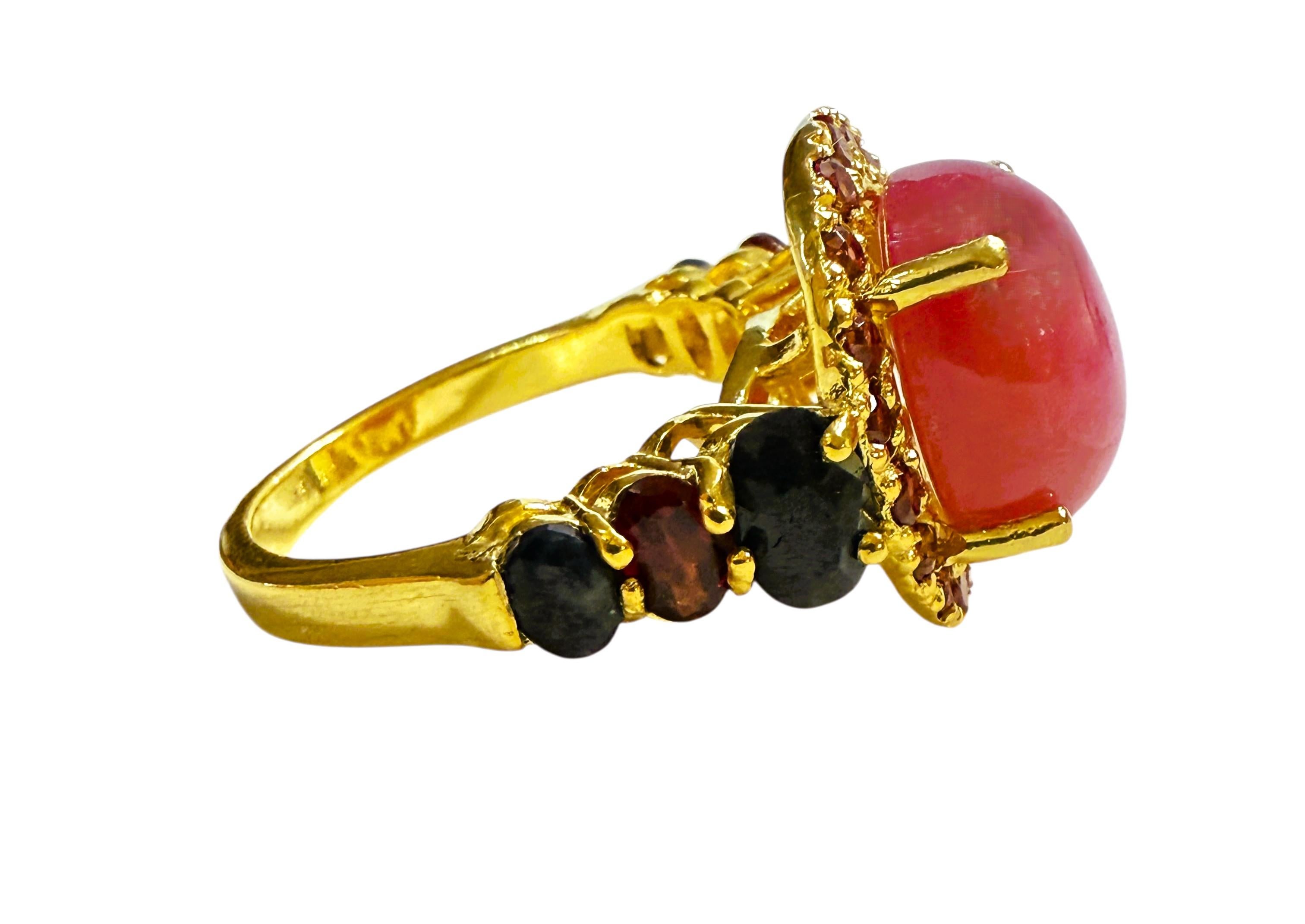 Neu Mosambik 5,20 Karat Rubin, Granat & Diamantschliff Saphir Y Gold Sterling Ring (Ovalschliff) im Angebot