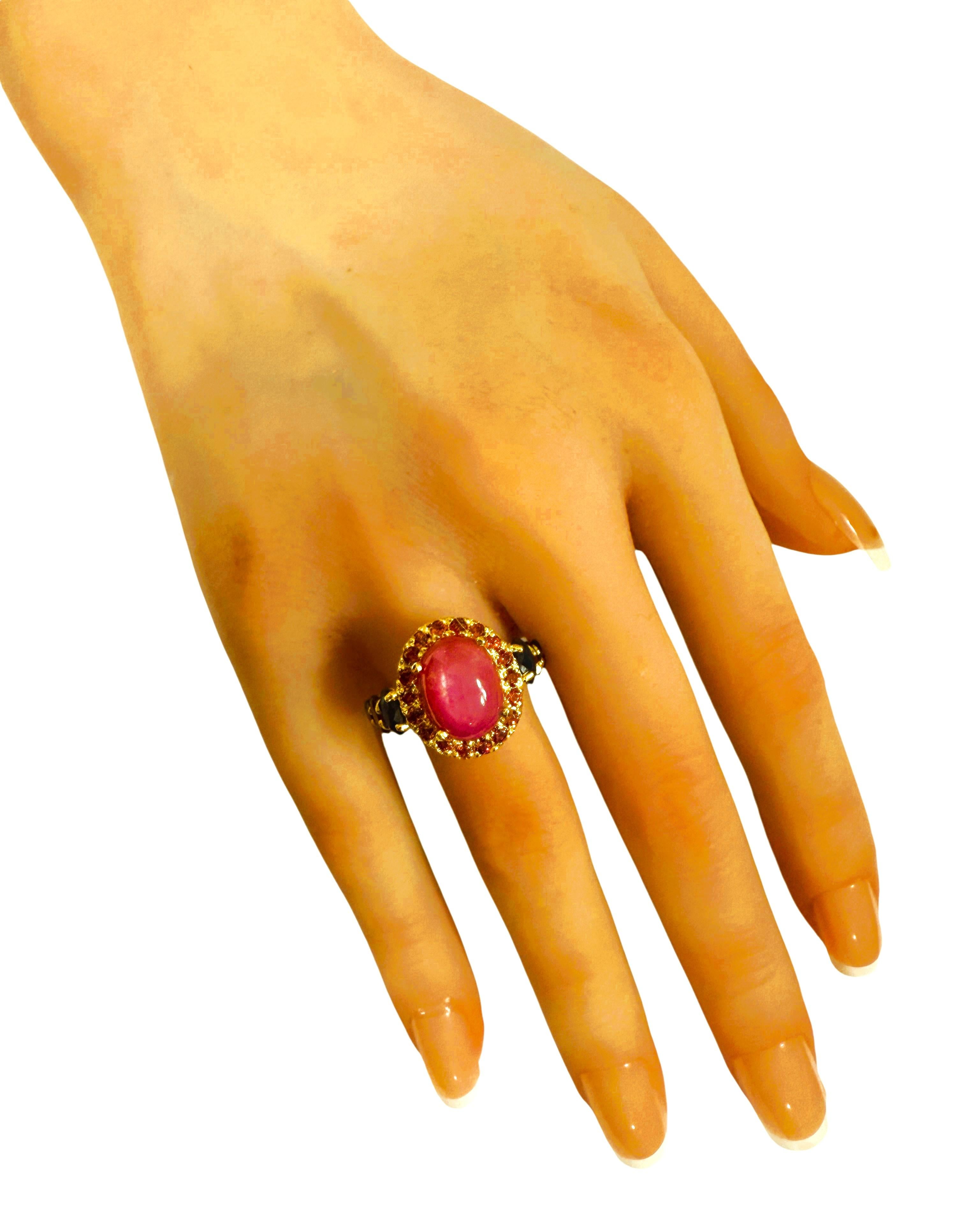 Neu Mosambik 5,20 Karat Rubin, Granat & Diamantschliff Saphir Y Gold Sterling Ring im Zustand „Neu“ im Angebot in Eagan, MN