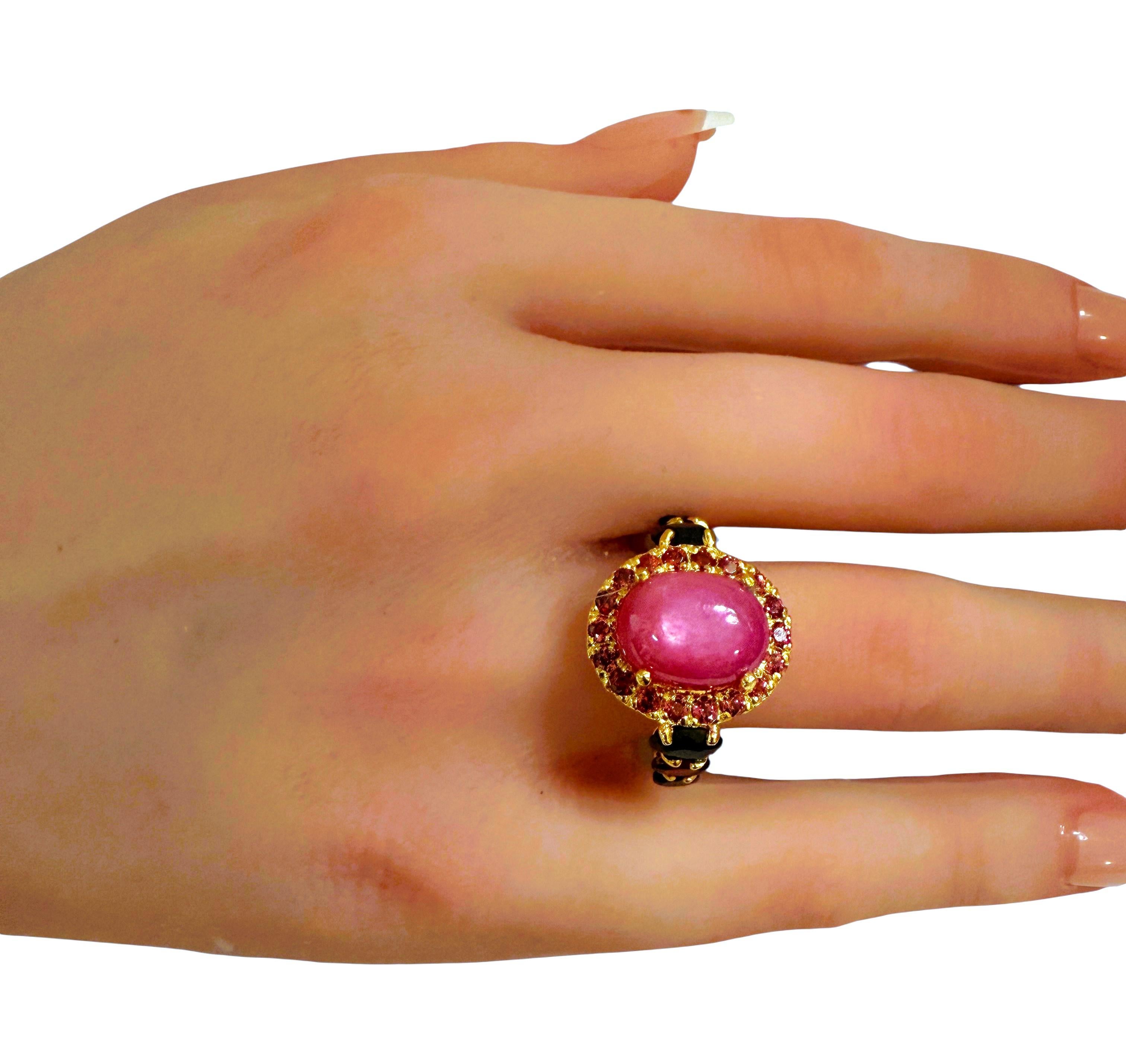 Neu Mosambik 5,20 Karat Rubin, Granat & Diamantschliff Saphir Y Gold Sterling Ring Damen im Angebot