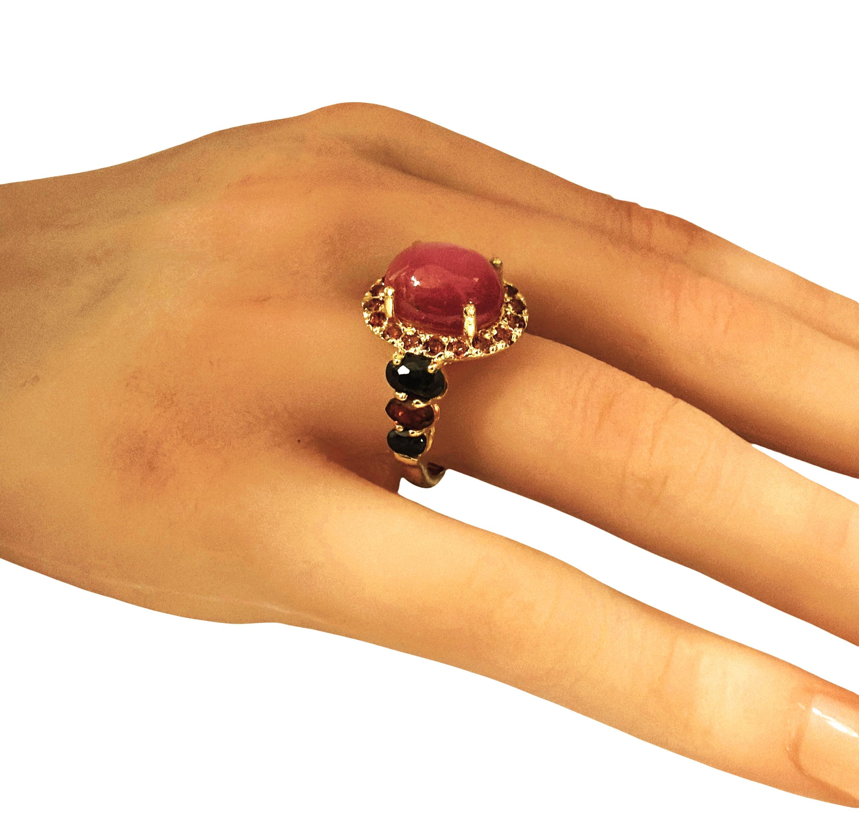 Neu Mosambik 5,20 Karat Rubin, Granat & Diamantschliff Saphir Y Gold Sterling Ring im Angebot 1