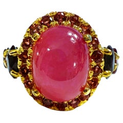 New Mozambique 5.20 Ct Ruby, Garnet & Diamond Cut Sapphire Y Gold Sterling Ring
