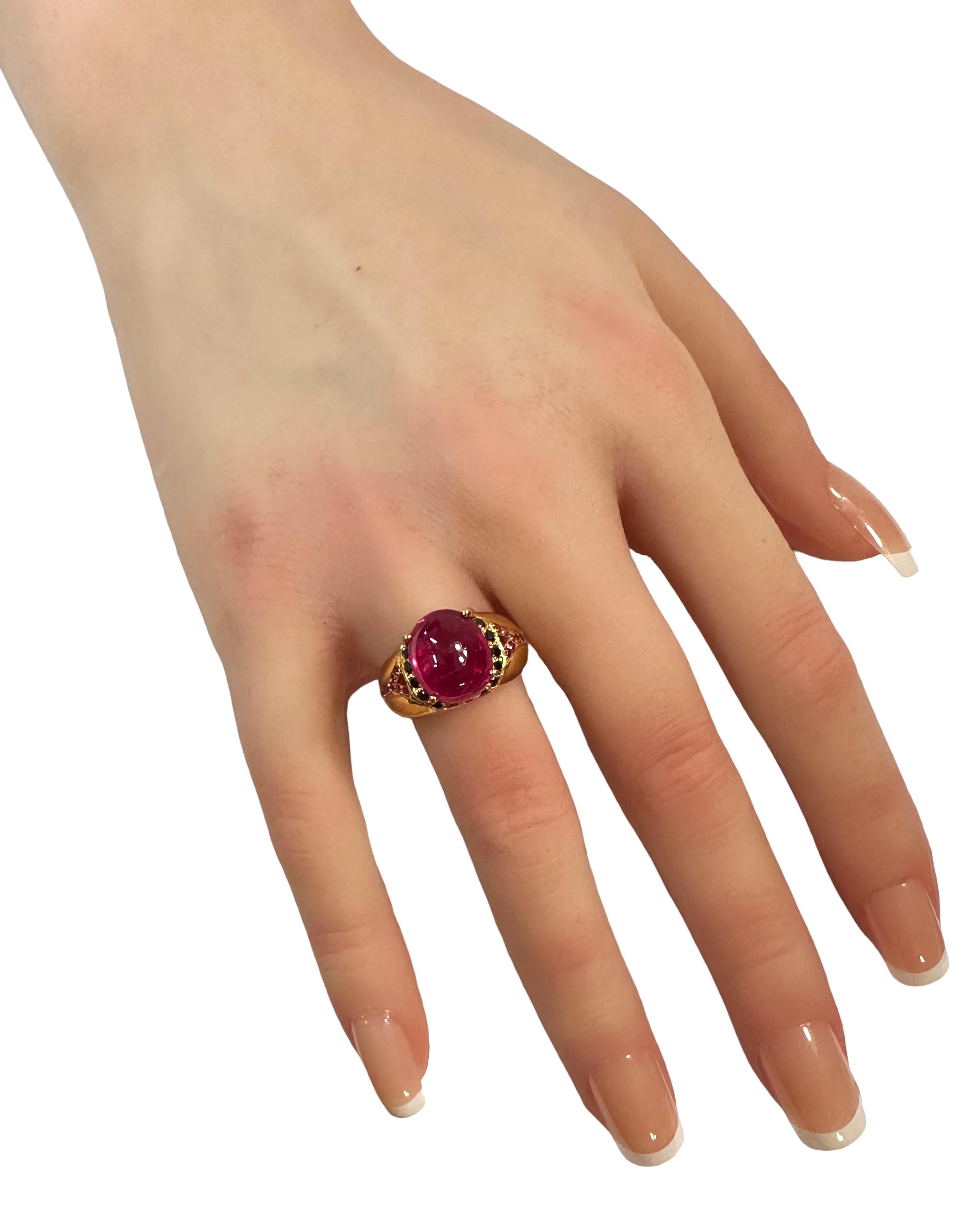 Donna Nuovo anello in Mozambico con zaffiro cabochon da 6 carati e anello in sterling placcato in oro Y