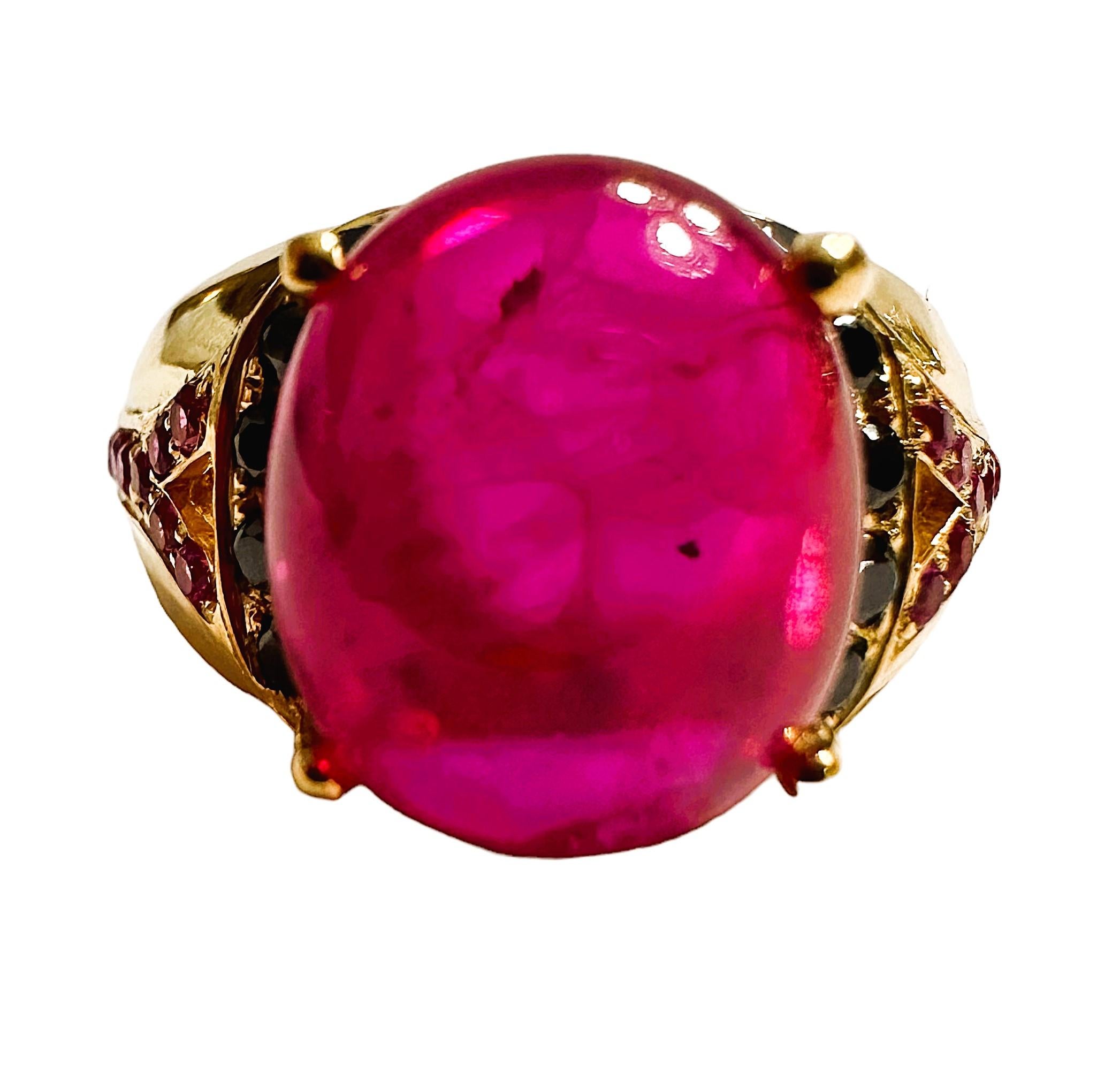 Nuovo anello in Mozambico con zaffiro cabochon da 6 carati e anello in sterling placcato in oro Y 2