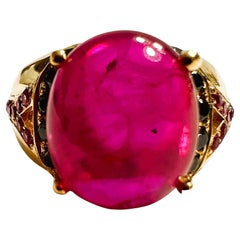 Neuer Mosambik 6 Karat Saphir Cabochon & Sprinel Y vergoldeter Sterling Ring
