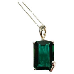 New 9.7 Carat Emerald Cut Elbaite Tourmaline 
Diamond Cut Sapp Sterling Neck