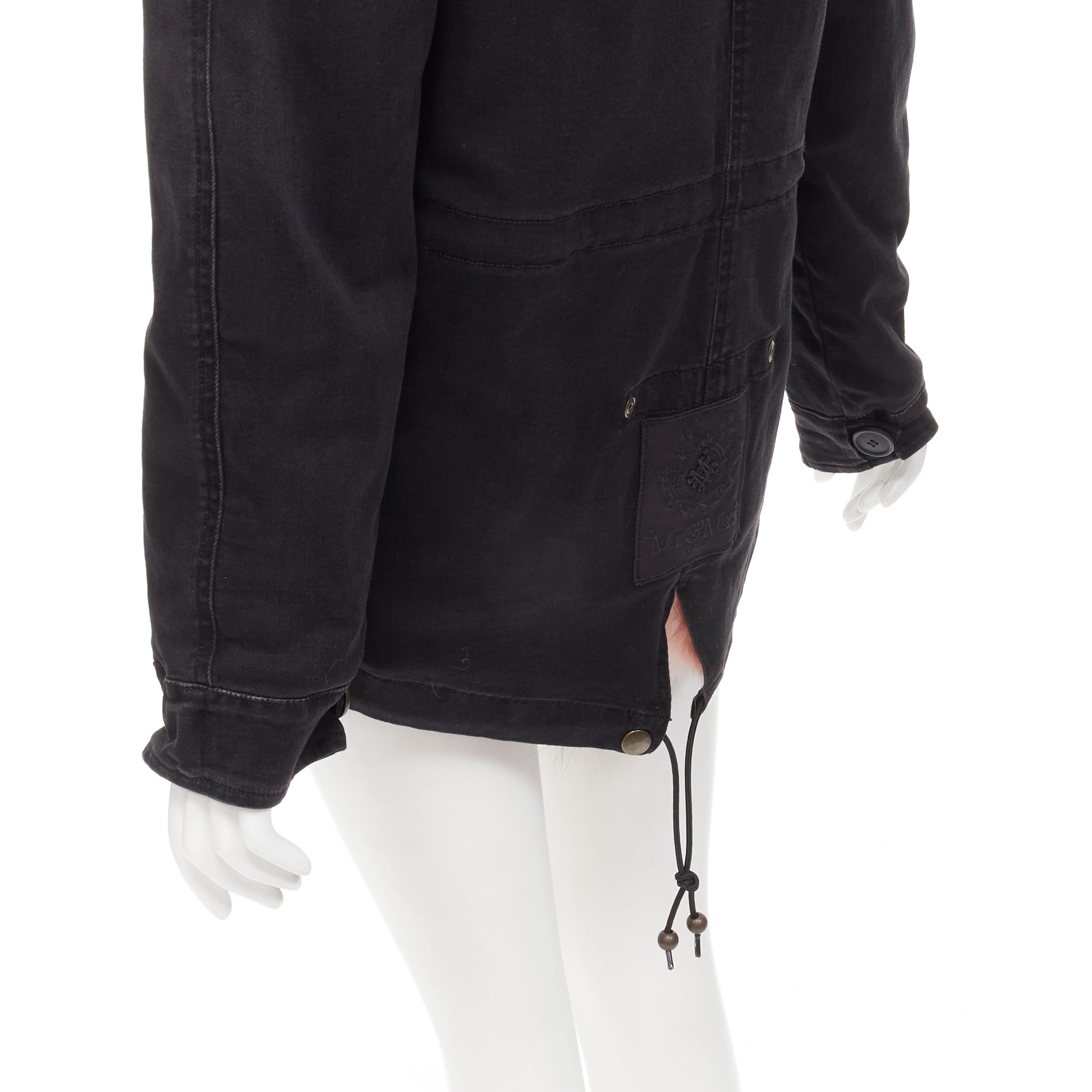 new MR AND MRS ITALY black cotton pink grey raccoon fur lined parka jacket XS 5