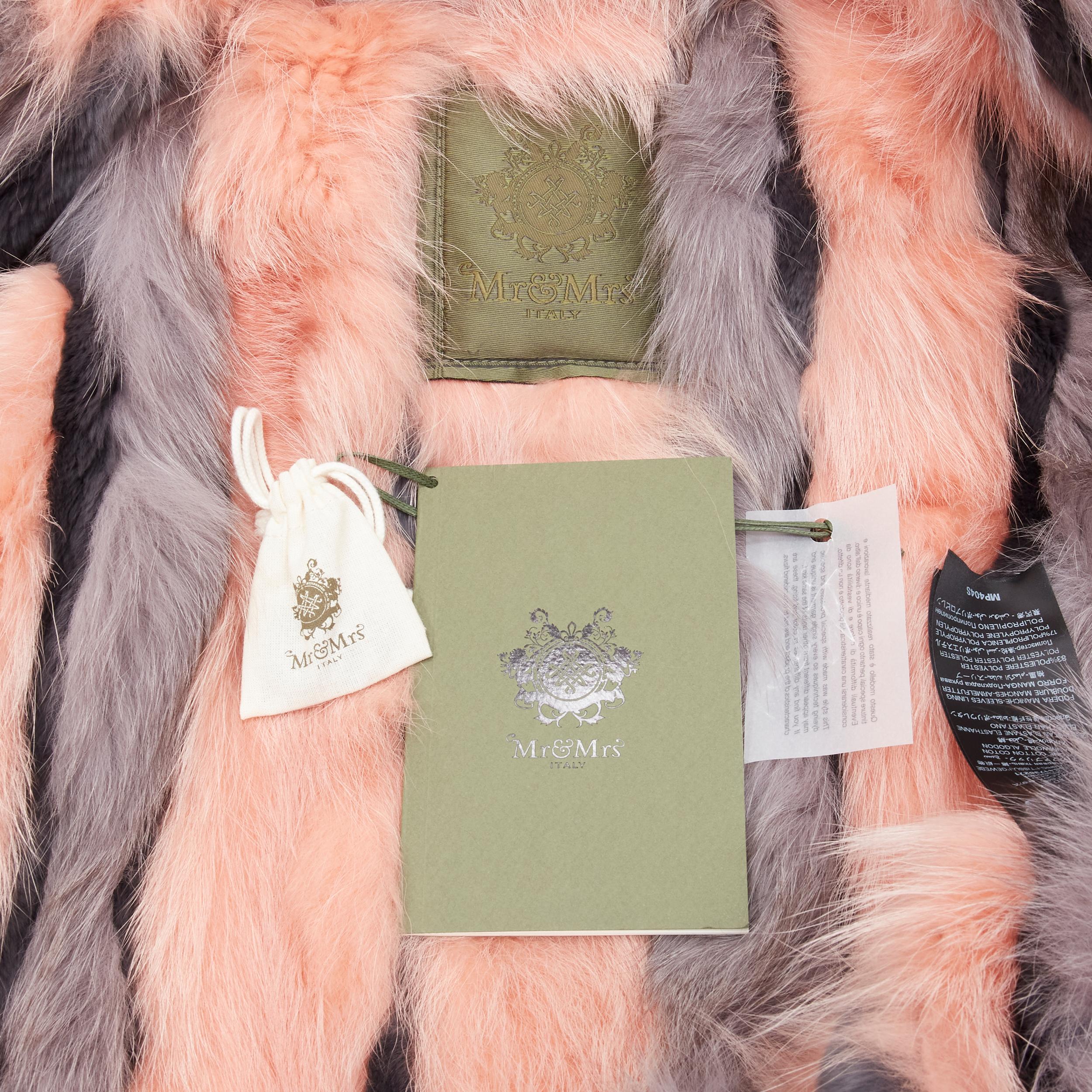 new MR AND MRS ITALY black cotton pink grey raccoon fur lined parka jacket XS 6