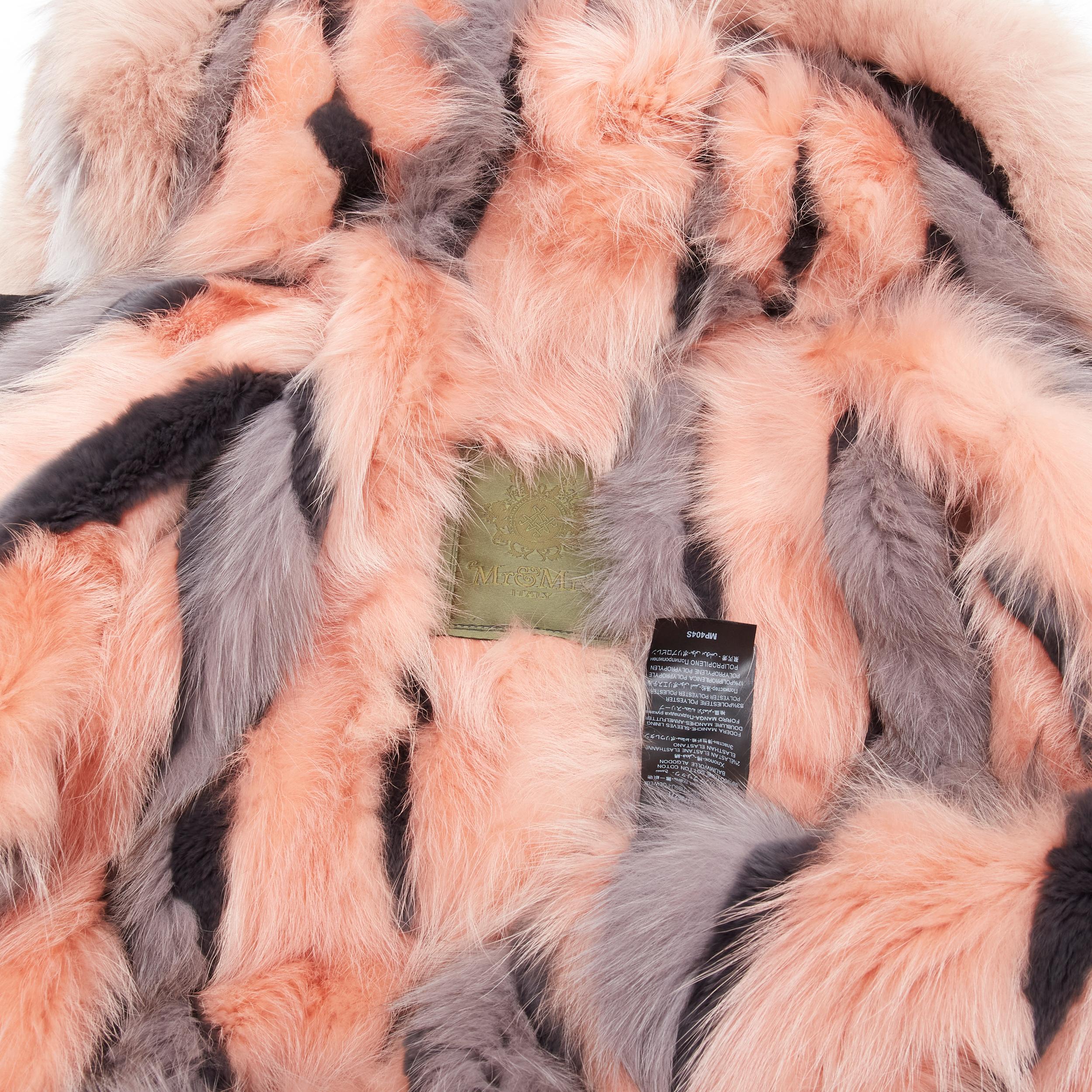 new MR AND MRS ITALY black cotton pink grey raccoon fur lined parka jacket XS
Brand: Mr and Mrs Italy
Material: Cotton
Color: Black
Pattern: Solid
Closure: Zip
Extra Detail: Genuine raccoon fur lined fully and in hood. Black washed denim outer. Zip